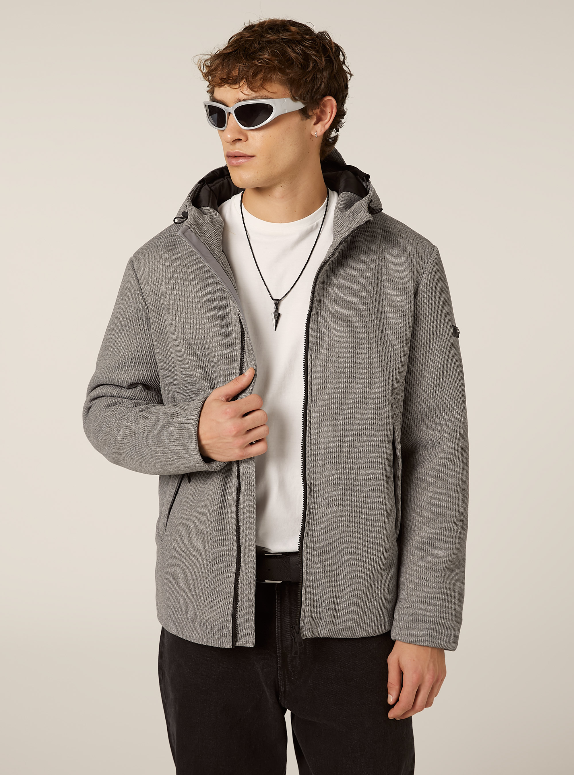 Giubbino imbottito con cappuccio costa inglese, MGY2 GREY MEL MEDIUM