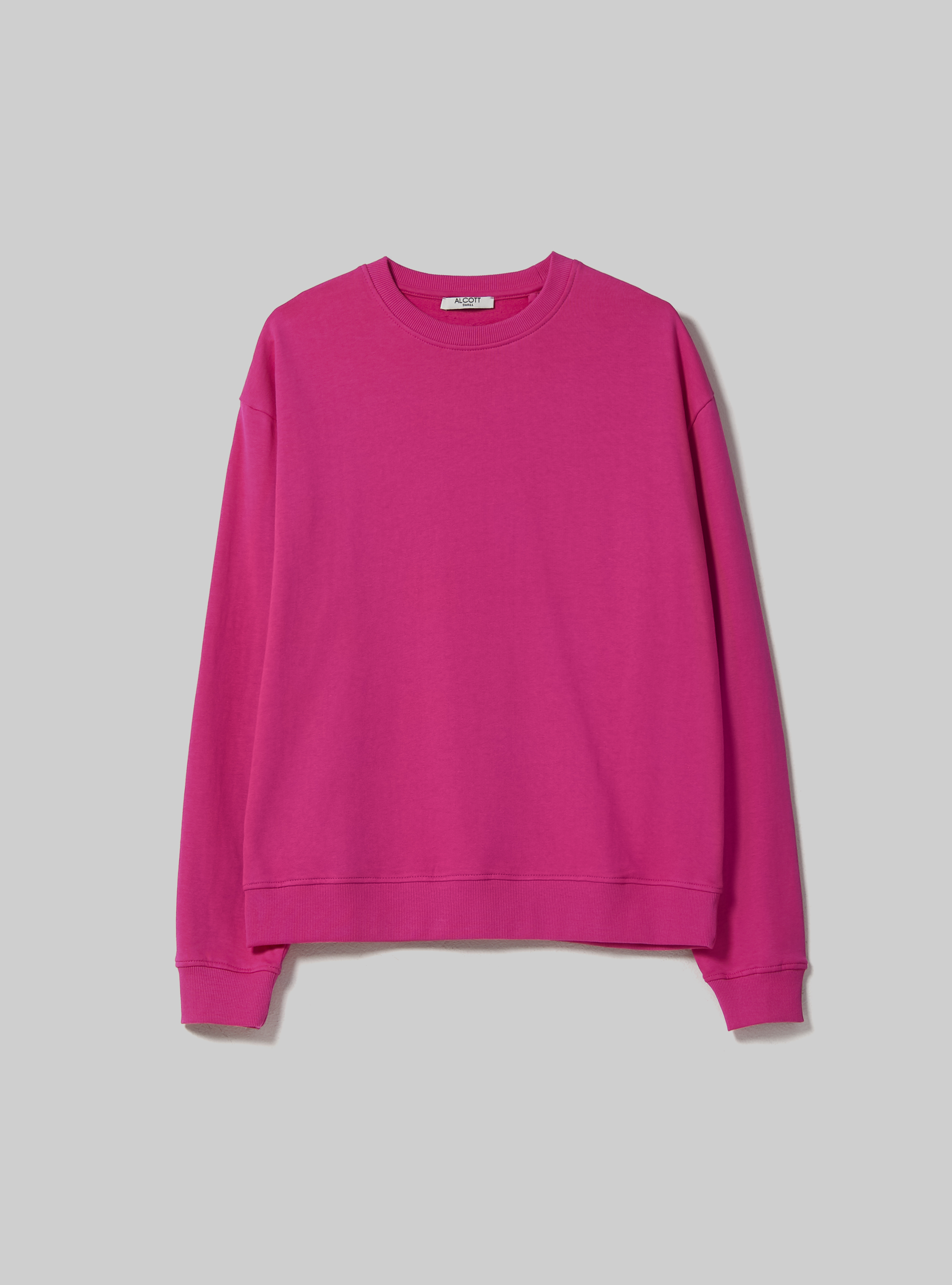 Sudadera lisa de algodón con cuello redondo, FX2 FUXIA MEDIUM