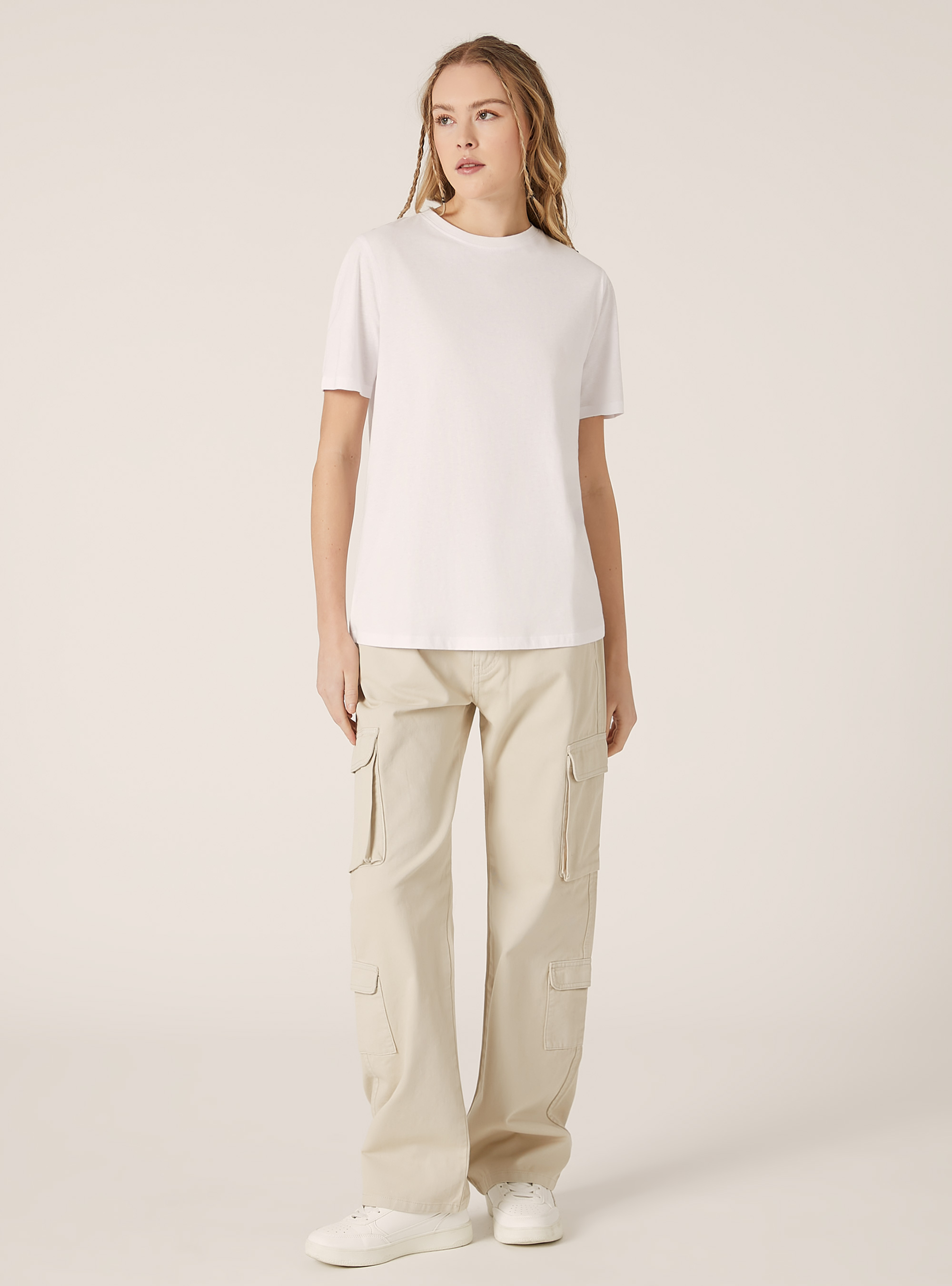 Camiseta de algodón con cuello redondo, WH3 WHITE