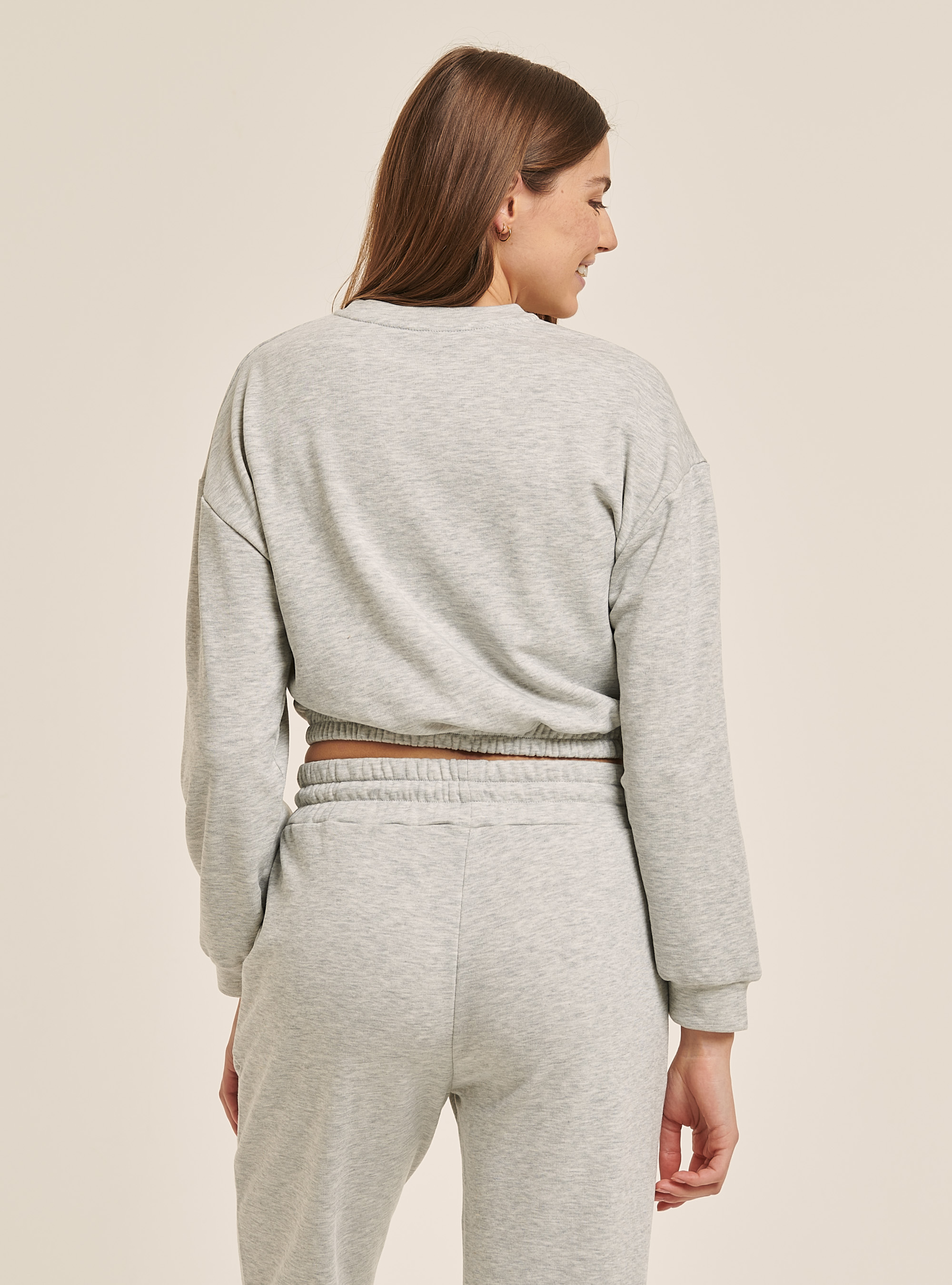 Cropped basic sweatshirt with elastic band, C148 ICE MELANGE