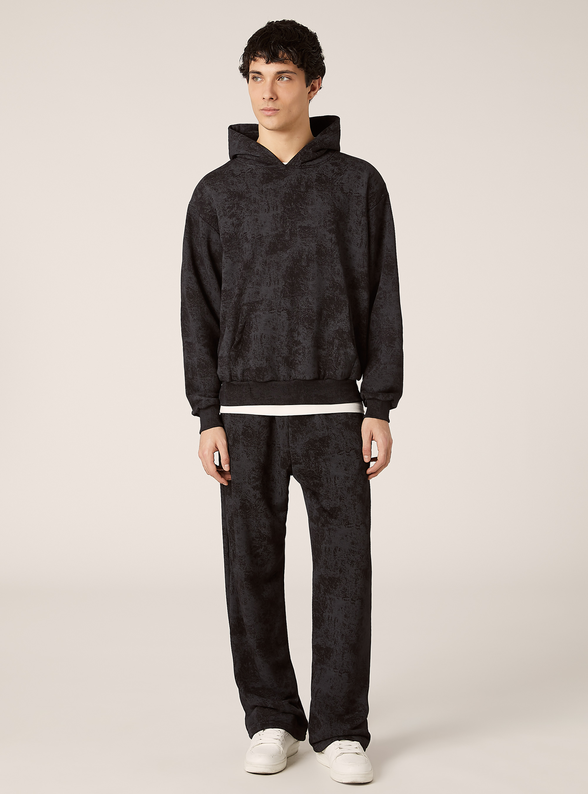 Sudadera boxy fit jaspeada, BK1 BLACK