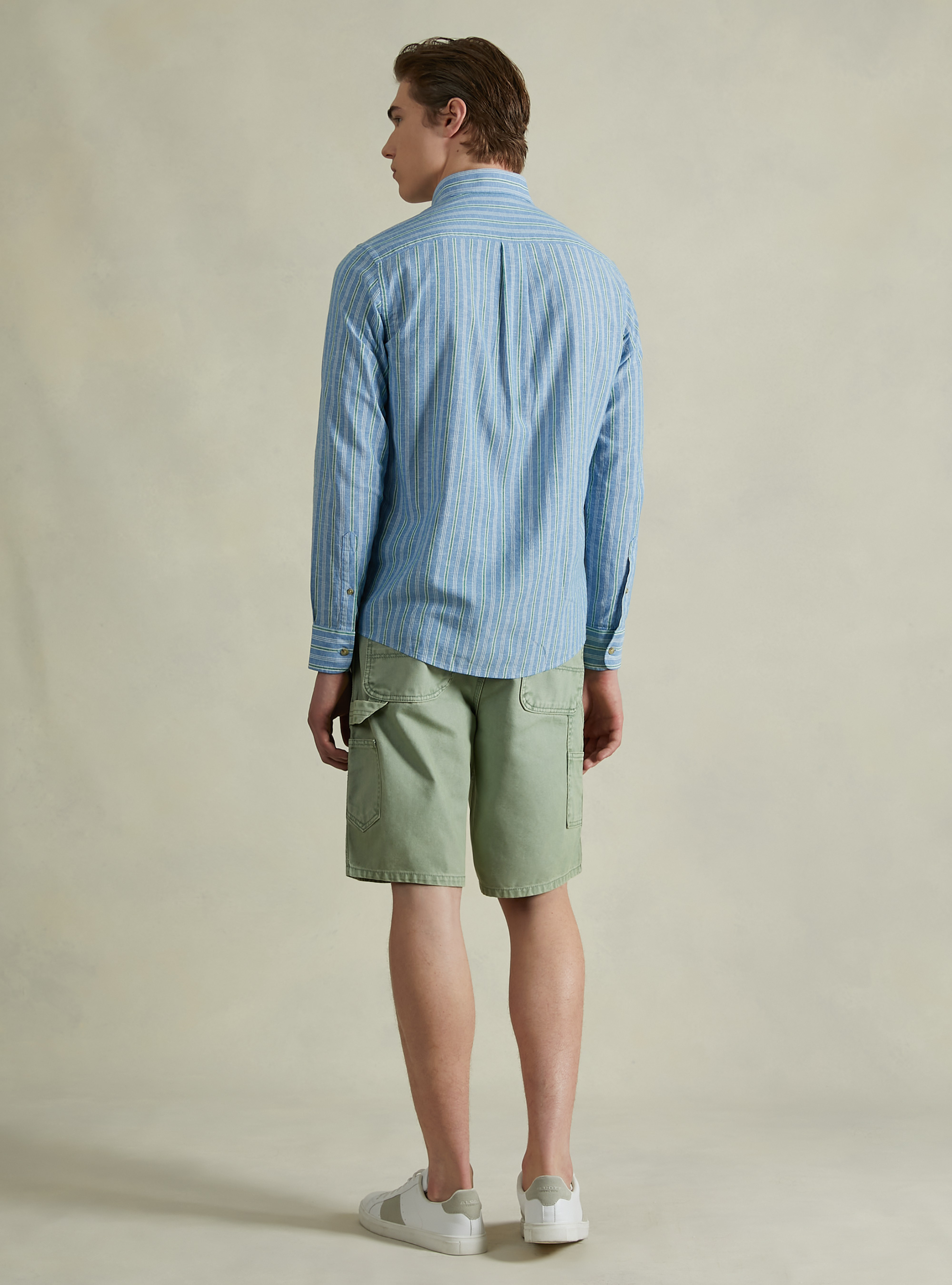 Striped linen blend shirt, AZURE