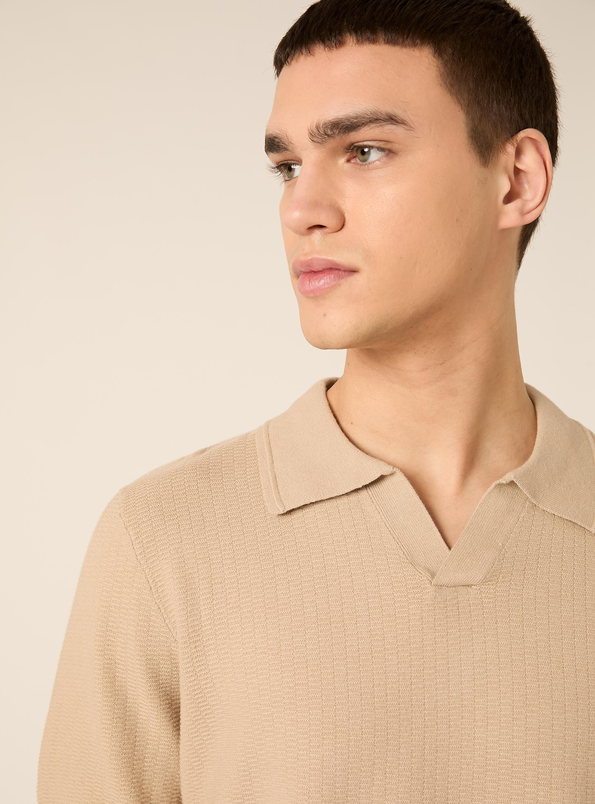 Polo derby in maglia in misto cotone, BG2 BEIGE MEDIUM