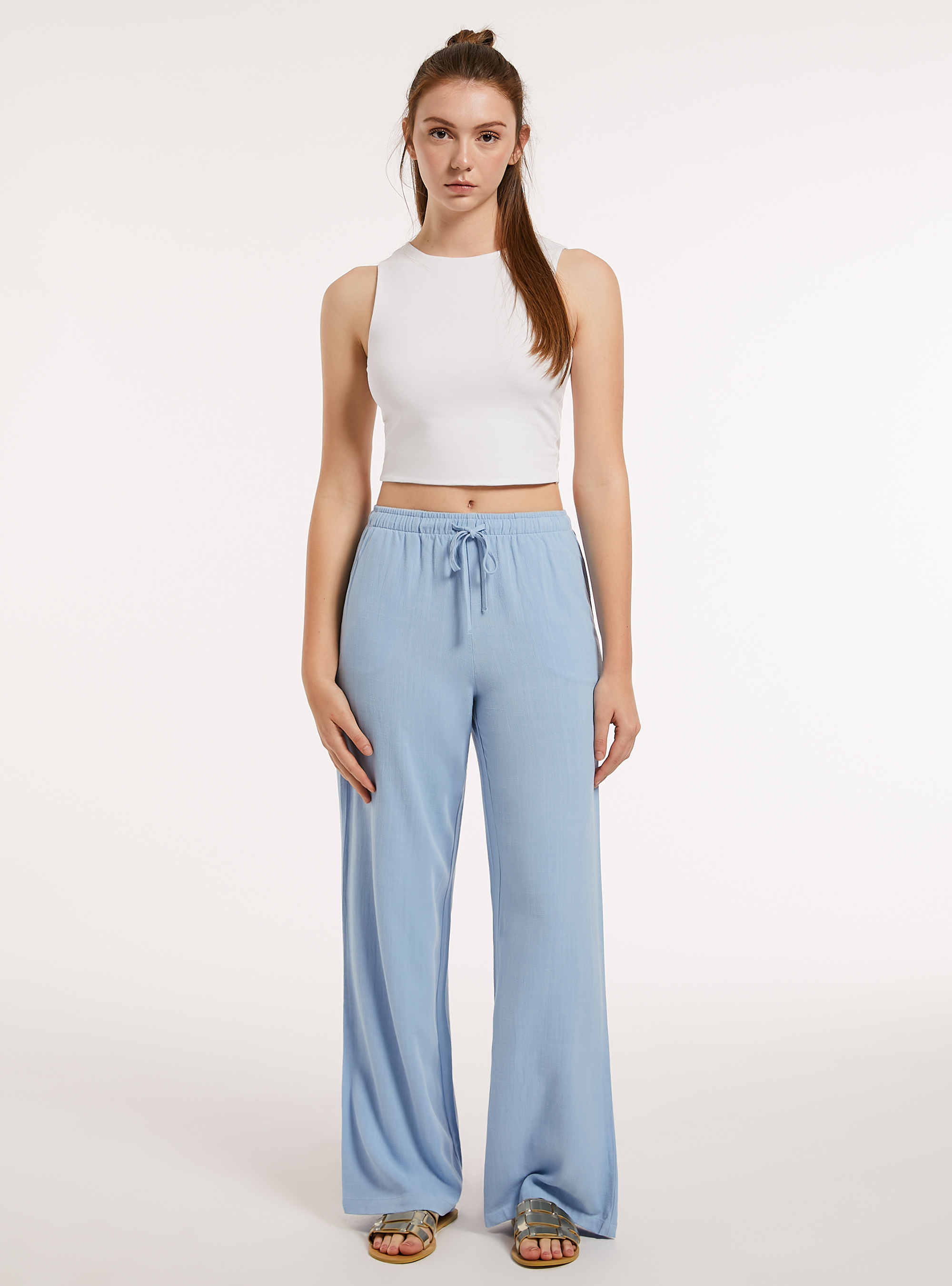 Linen blend palazzo trousers, AZ2 AZURE MEDIUM