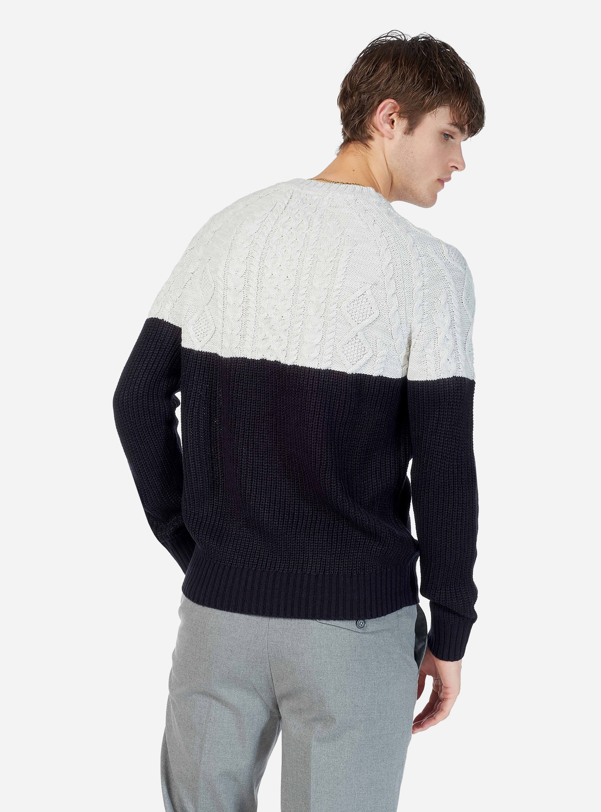 BRAIDED COLOR BLOCK PULLOVER, PEARL