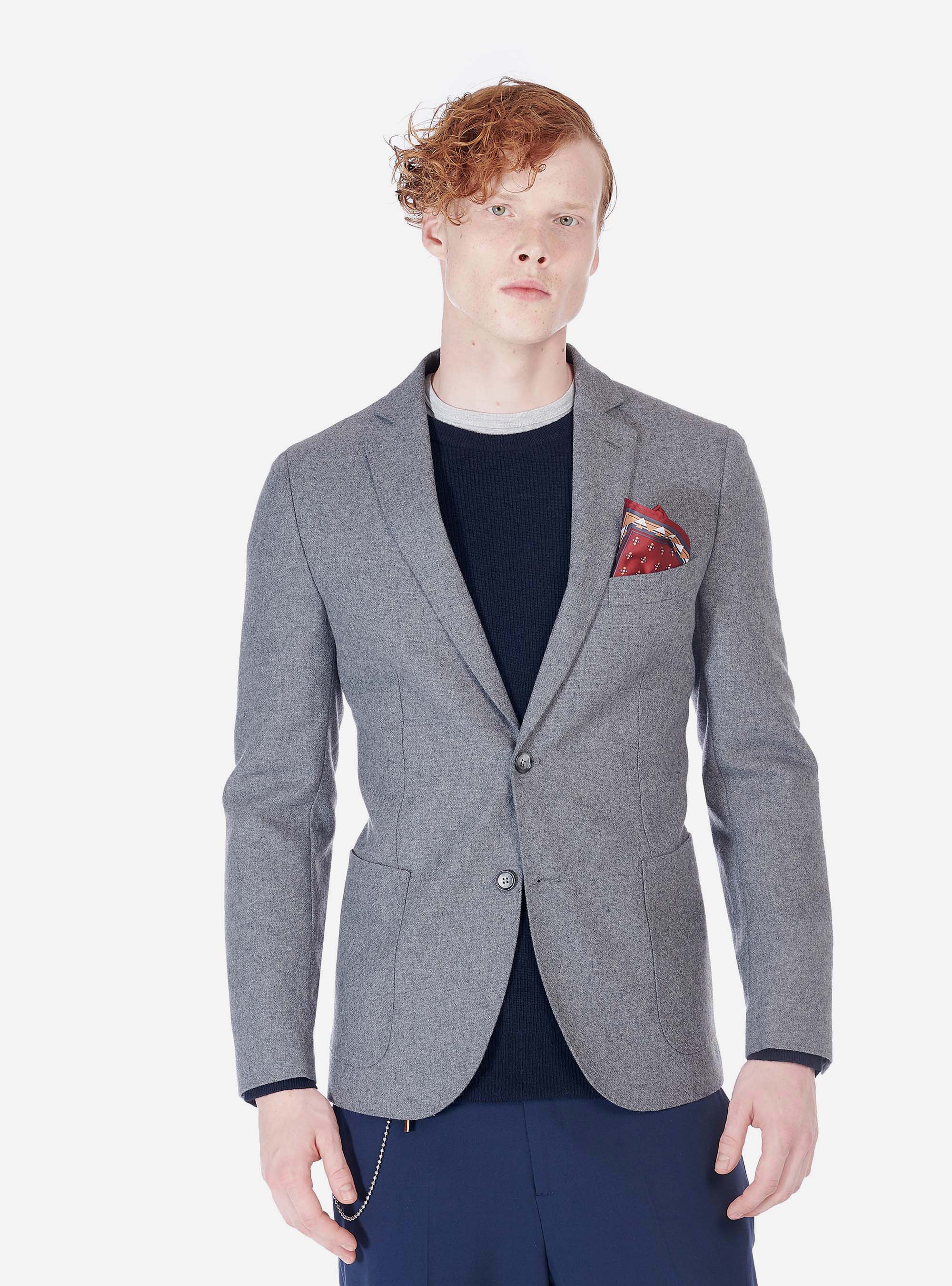 Giacca con tessuto armaturato in misto lana, GRIGIO MELANGE