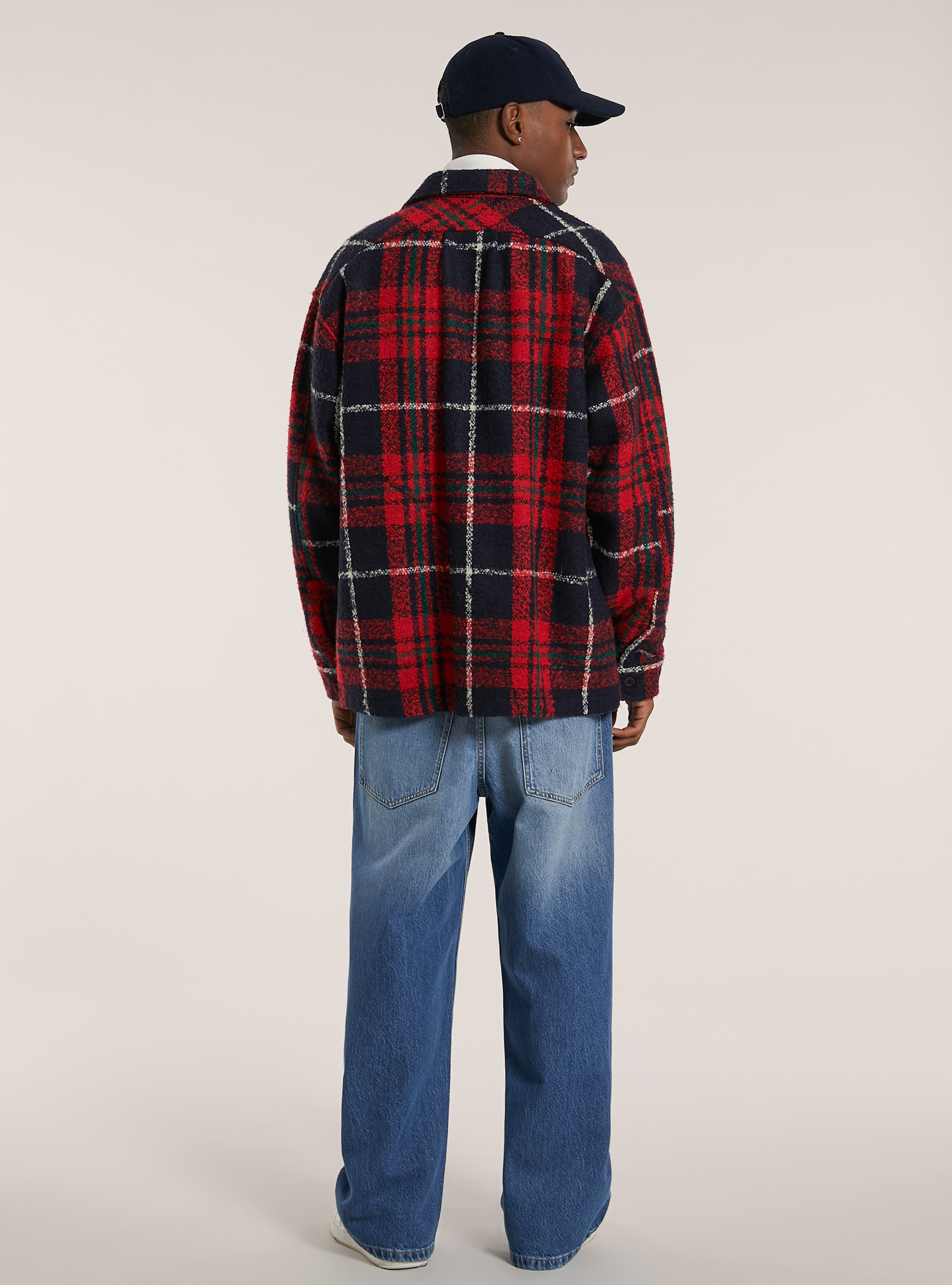 Checked bouclé shirt jacket, C338 RED