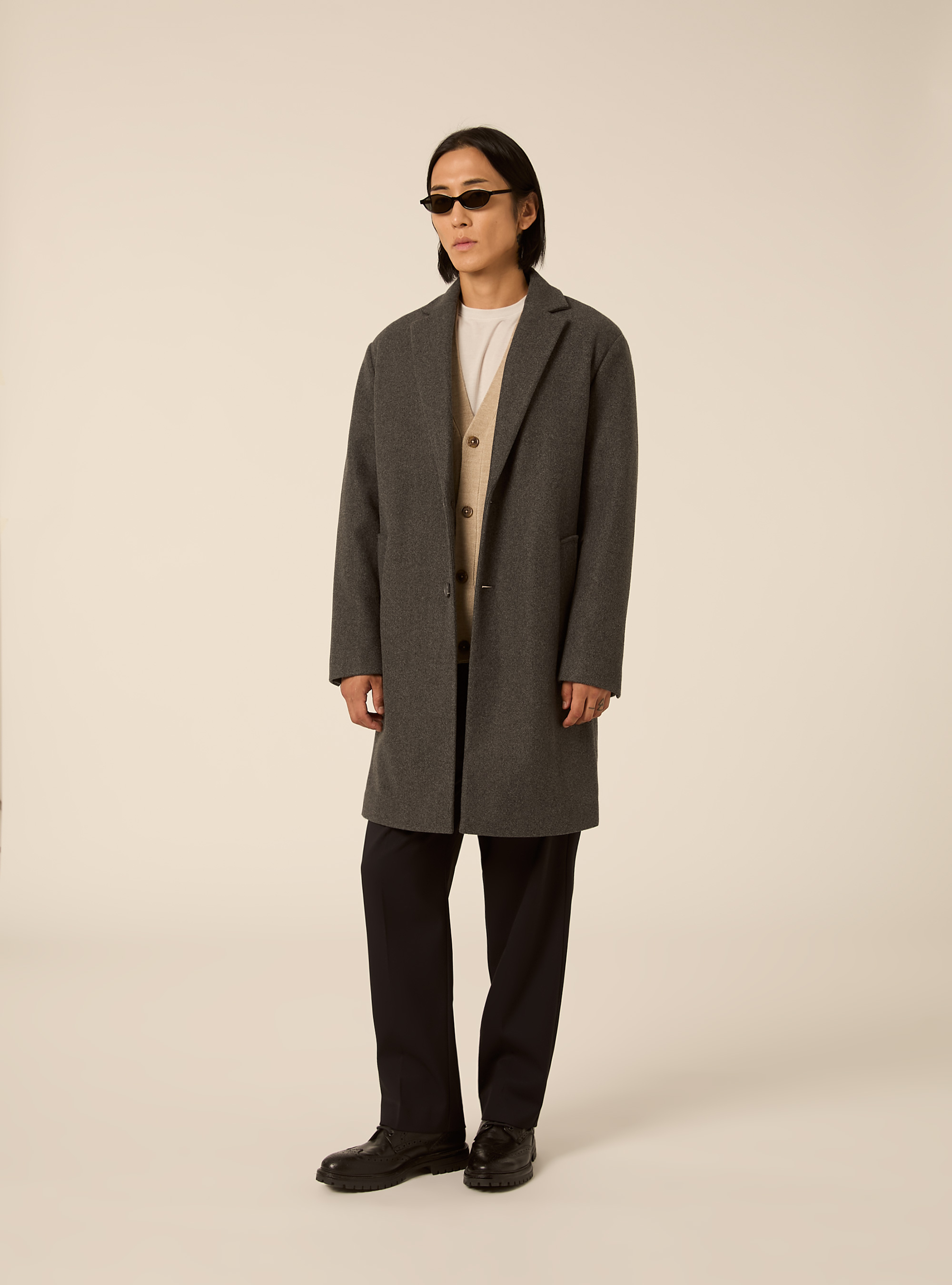 Unlined single breasted coat with lapels, MGY1 GREY MEL DARK