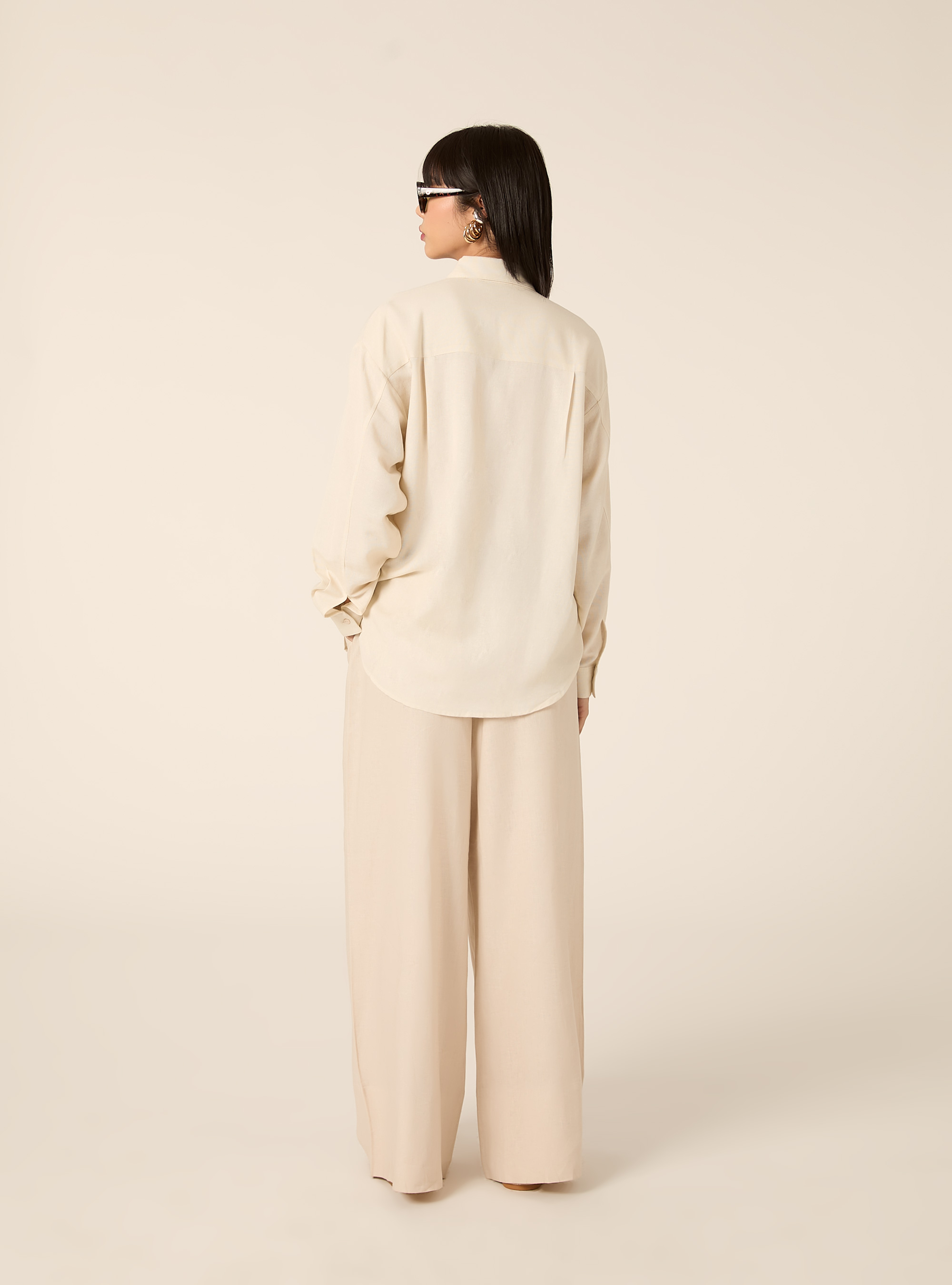 Camicia in misto lino tinta unita, CR2 CREAM MEDIUM