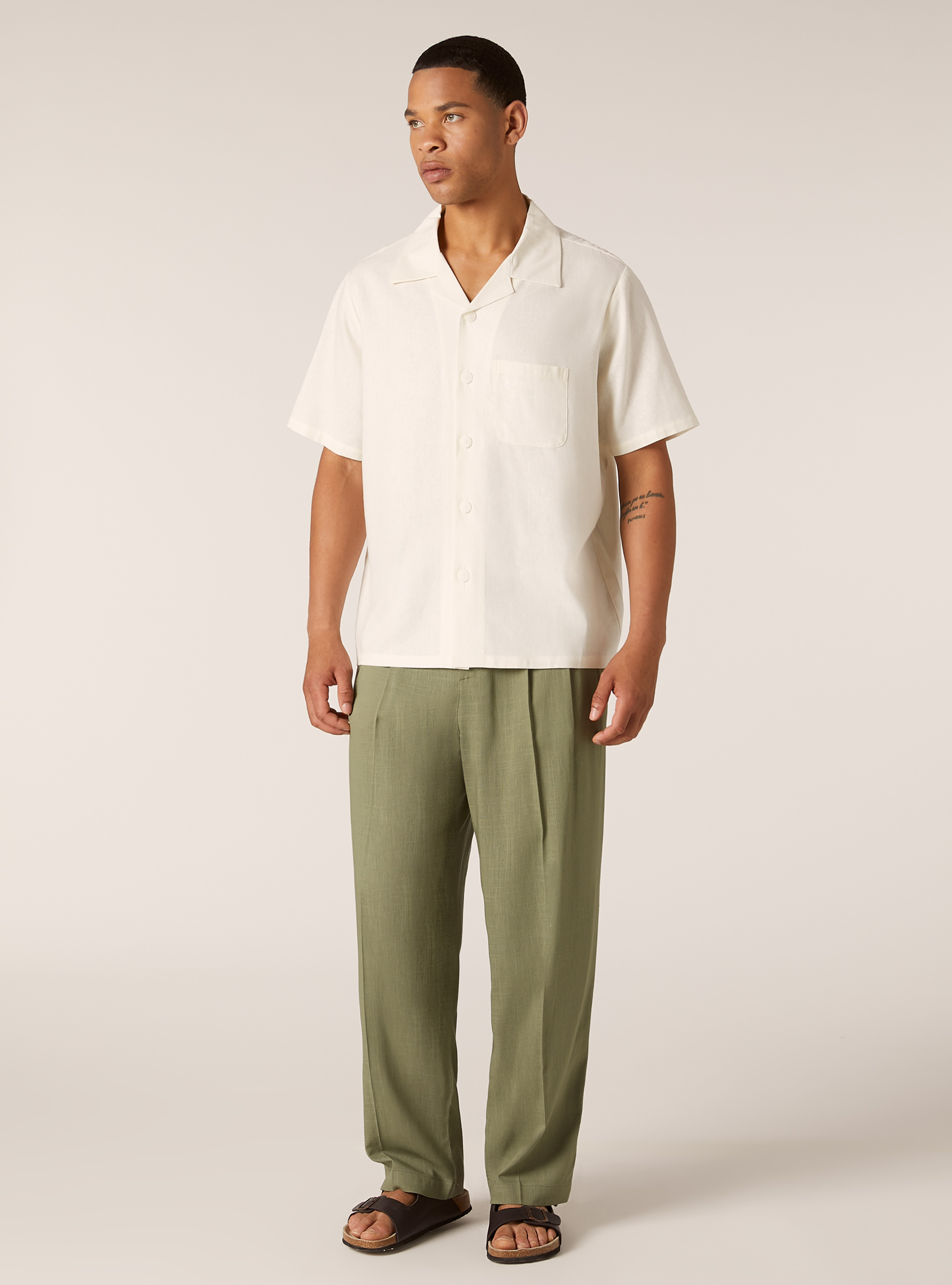 Linen blend shirt with breast pocket, WH2 WHITE