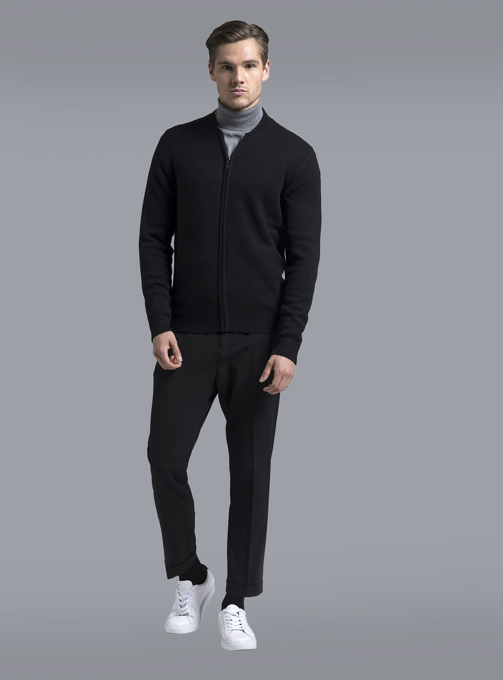 Cardigan con zip, NERO