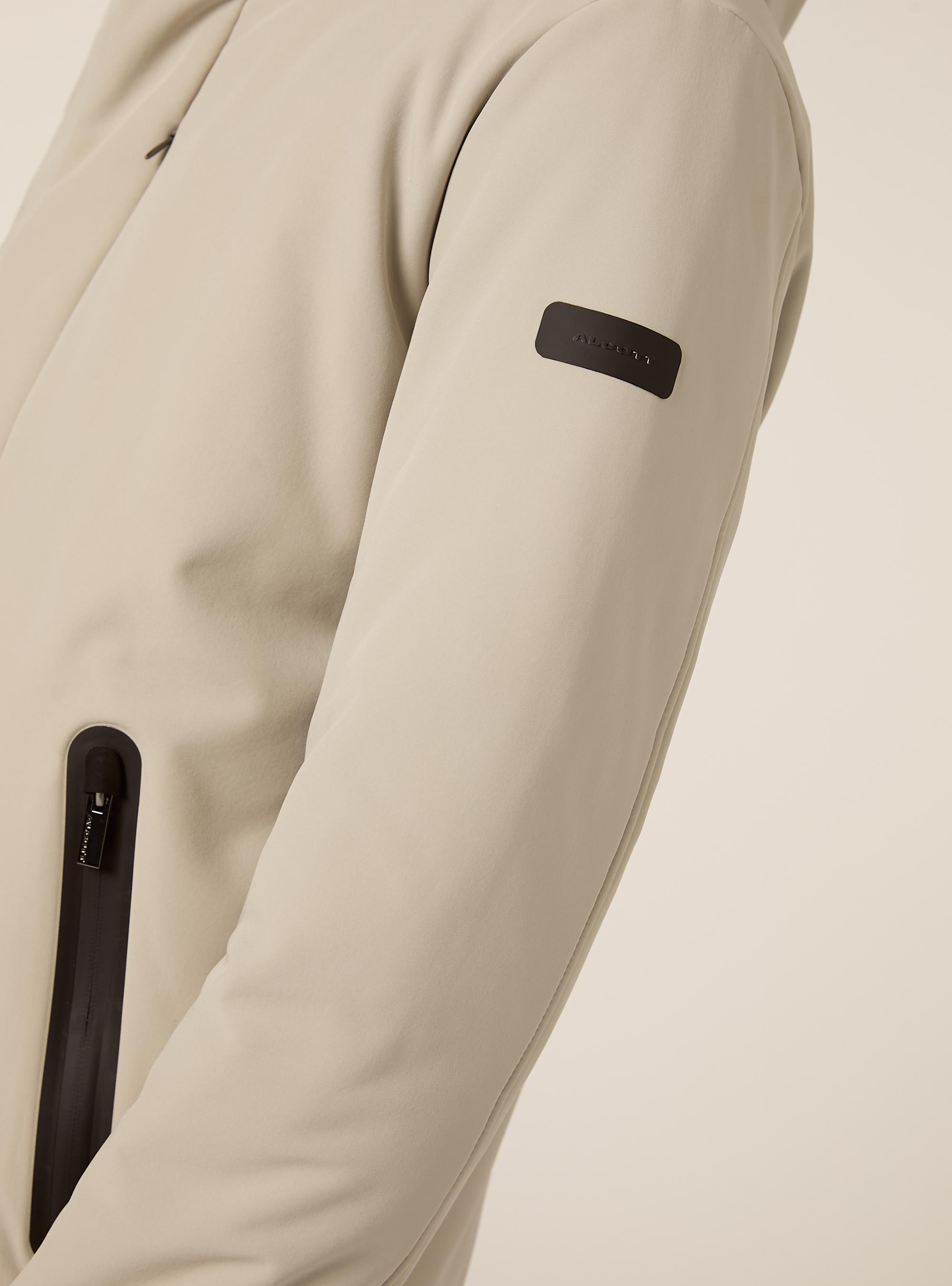 Giubbino con cappuccio e zip impermeabili lungo, CR3 CREAM LIGHT