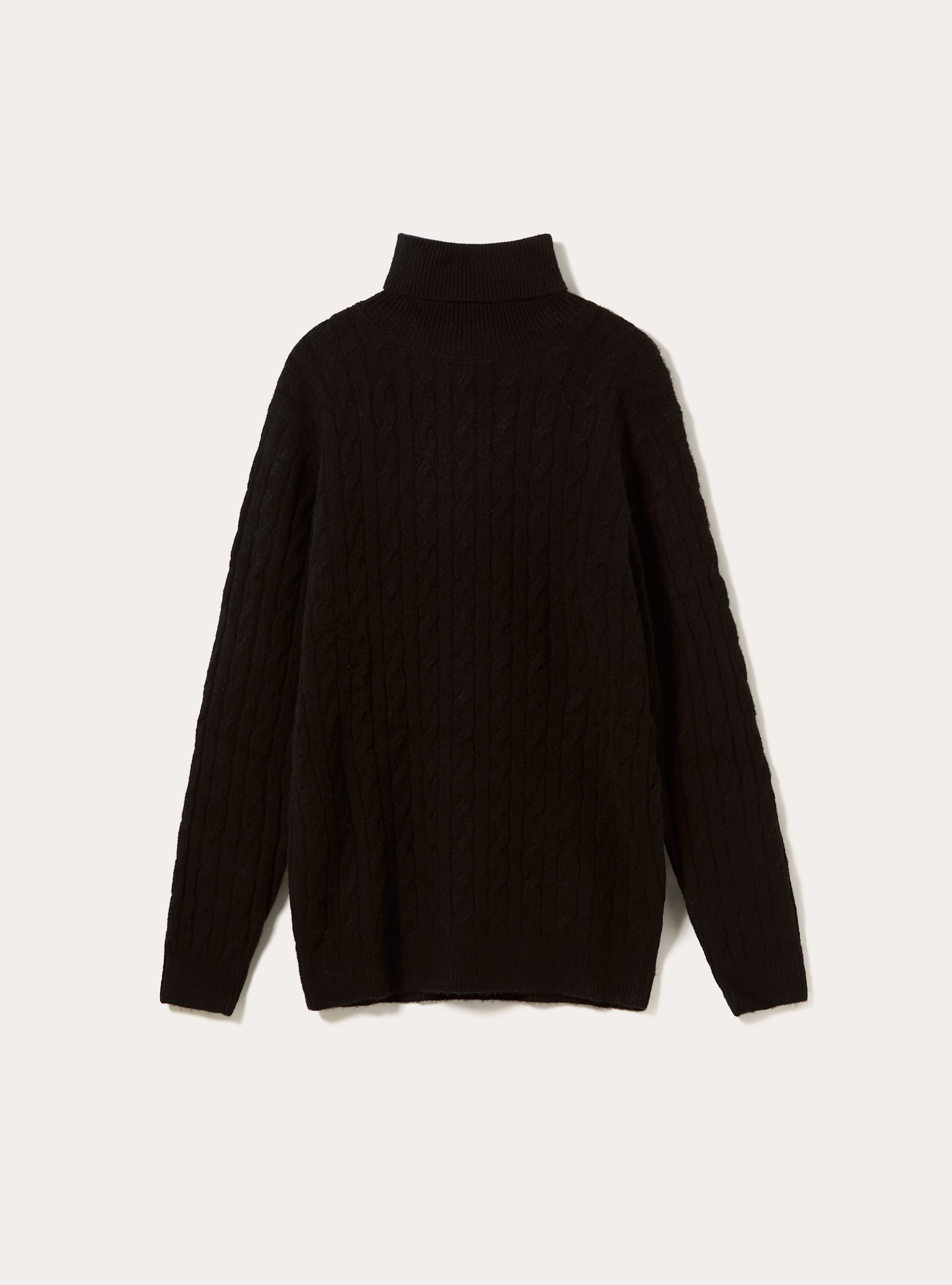 High-neck pullover with cable knit, BK1 BLACK