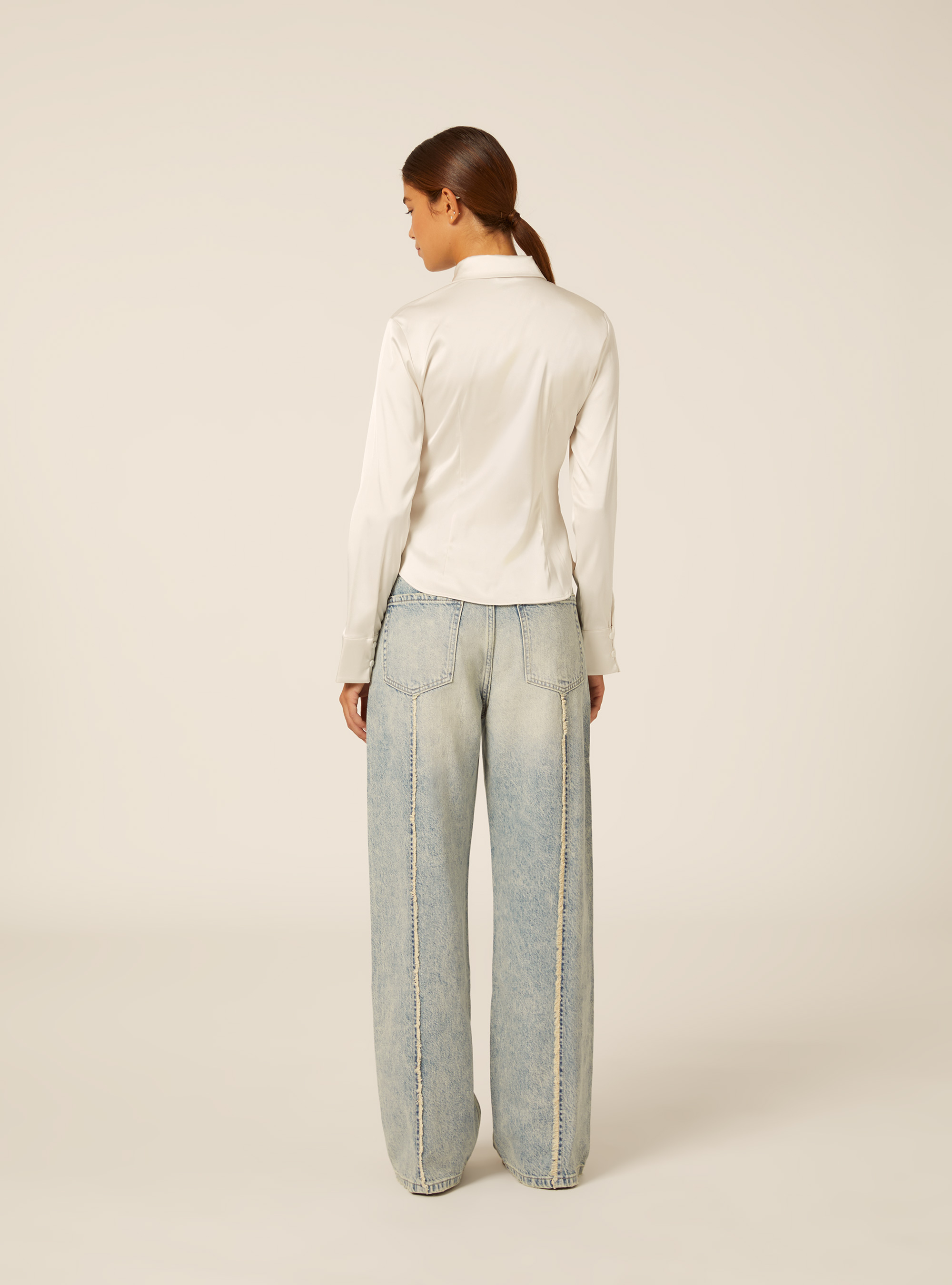 Long sleeve satin shirt, WH1 OFF WHITE
