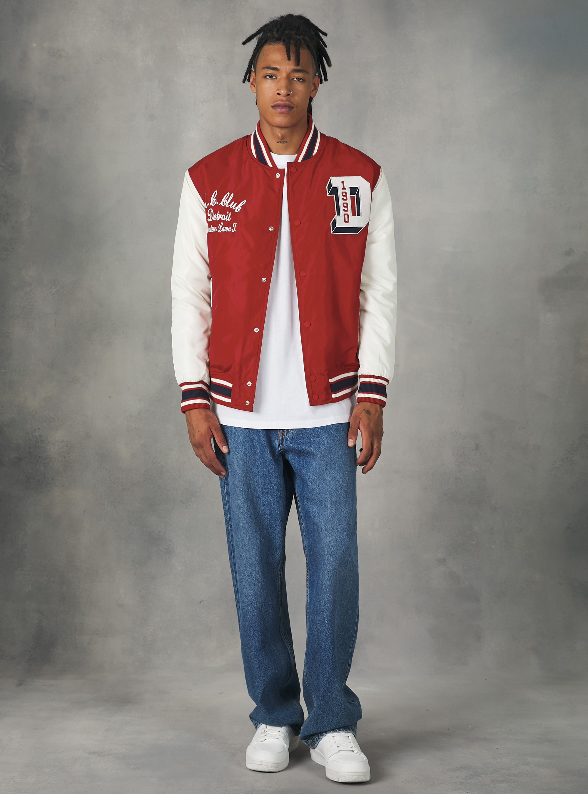 College-style bomber jacket with recycled padding, RD2 RED MEDIUM