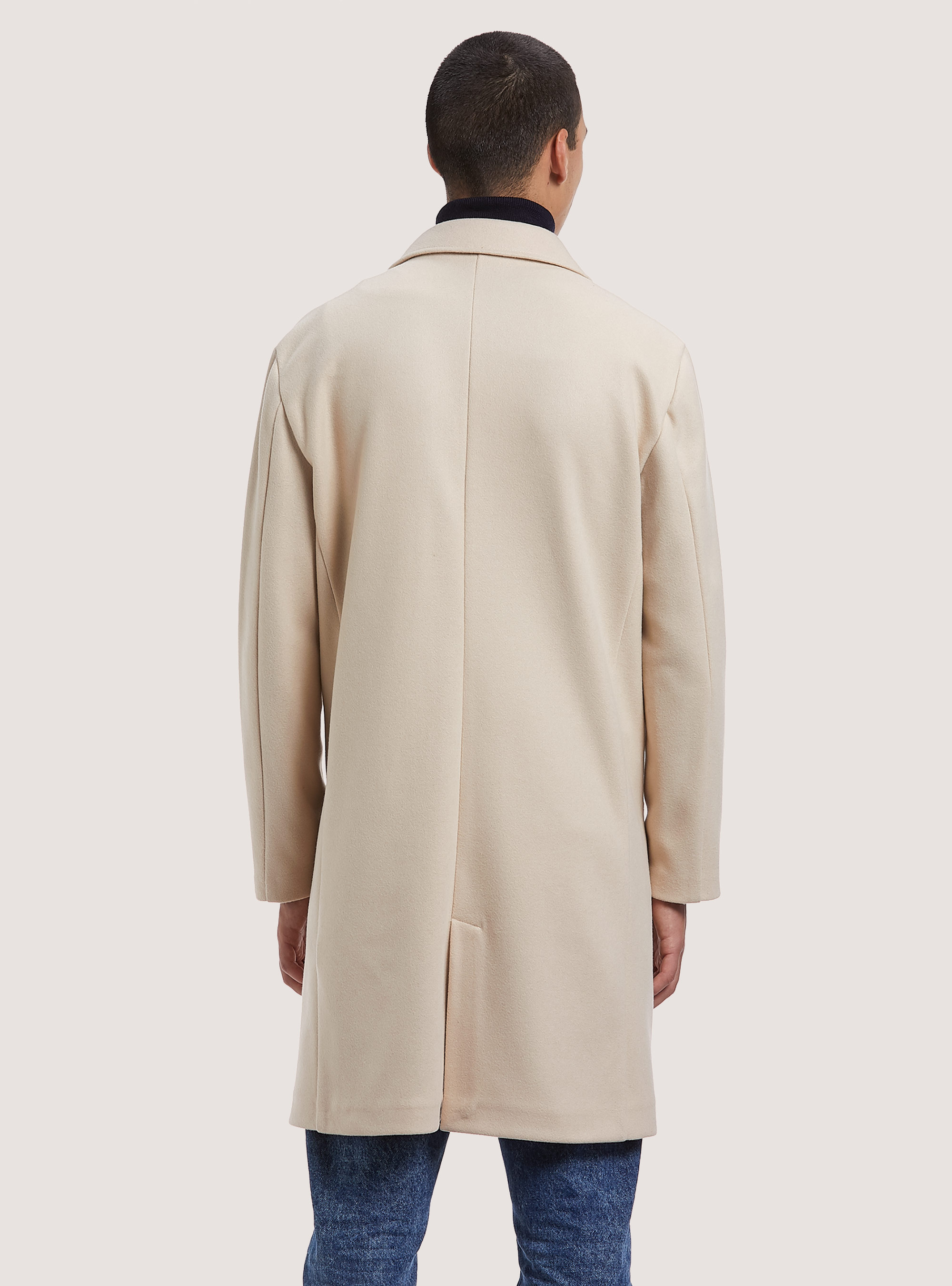 Solid-coloured double-breasted coat, WH1 OFF WHITE