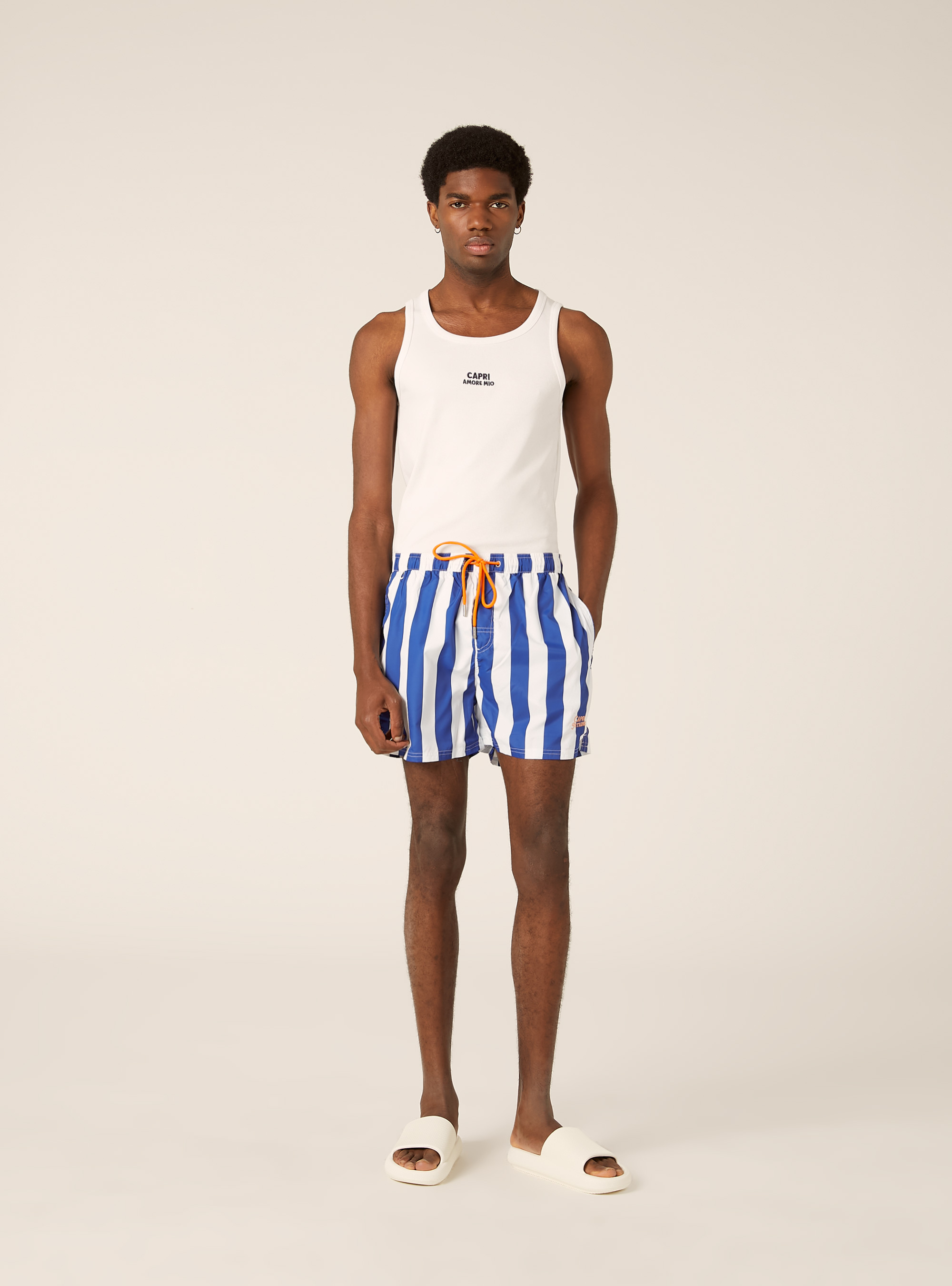 Canotta  in rib con ricamo capri amore mio, WH3 WHITE
