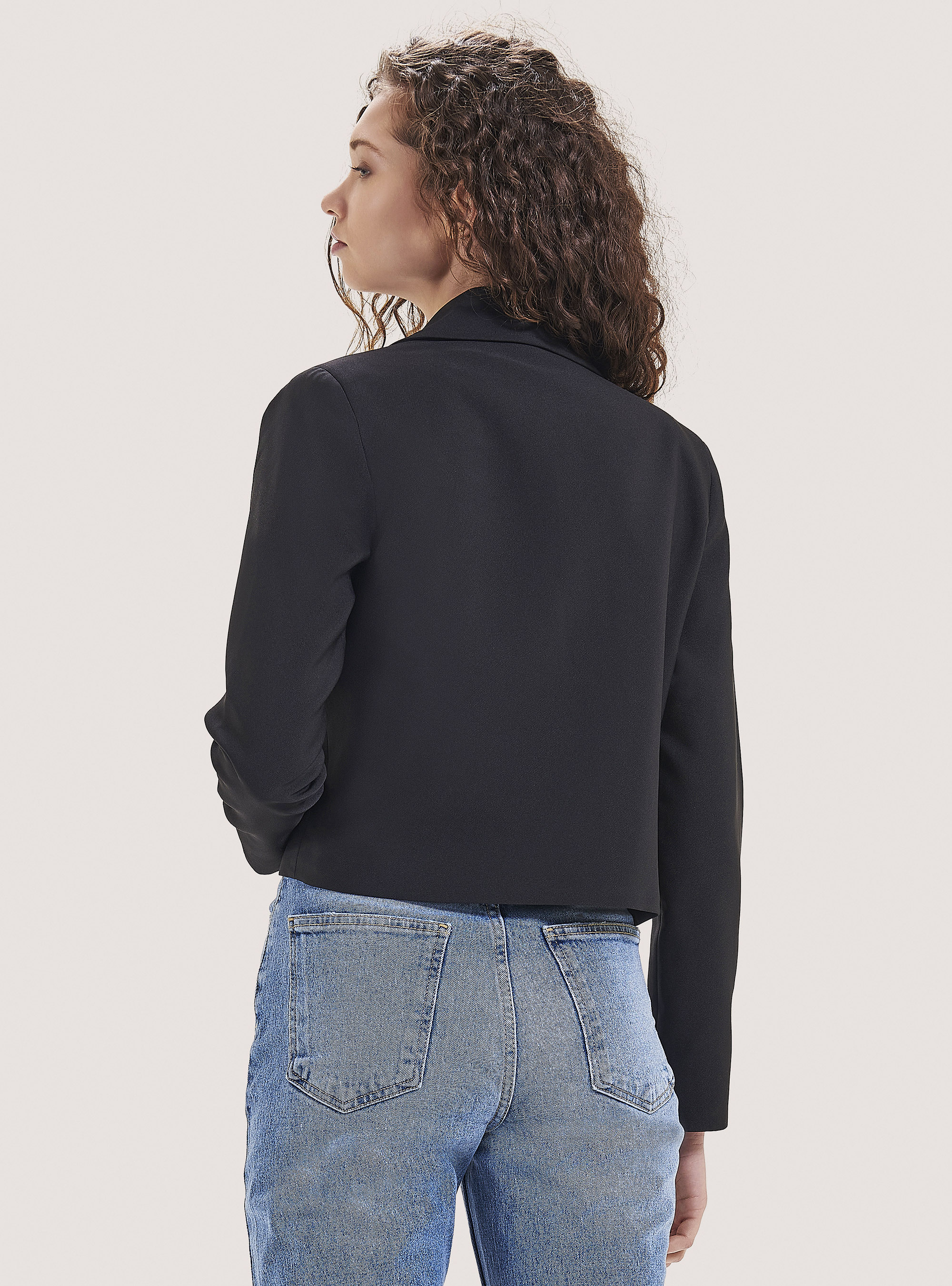 Plain colour cropped blazer, BLACK