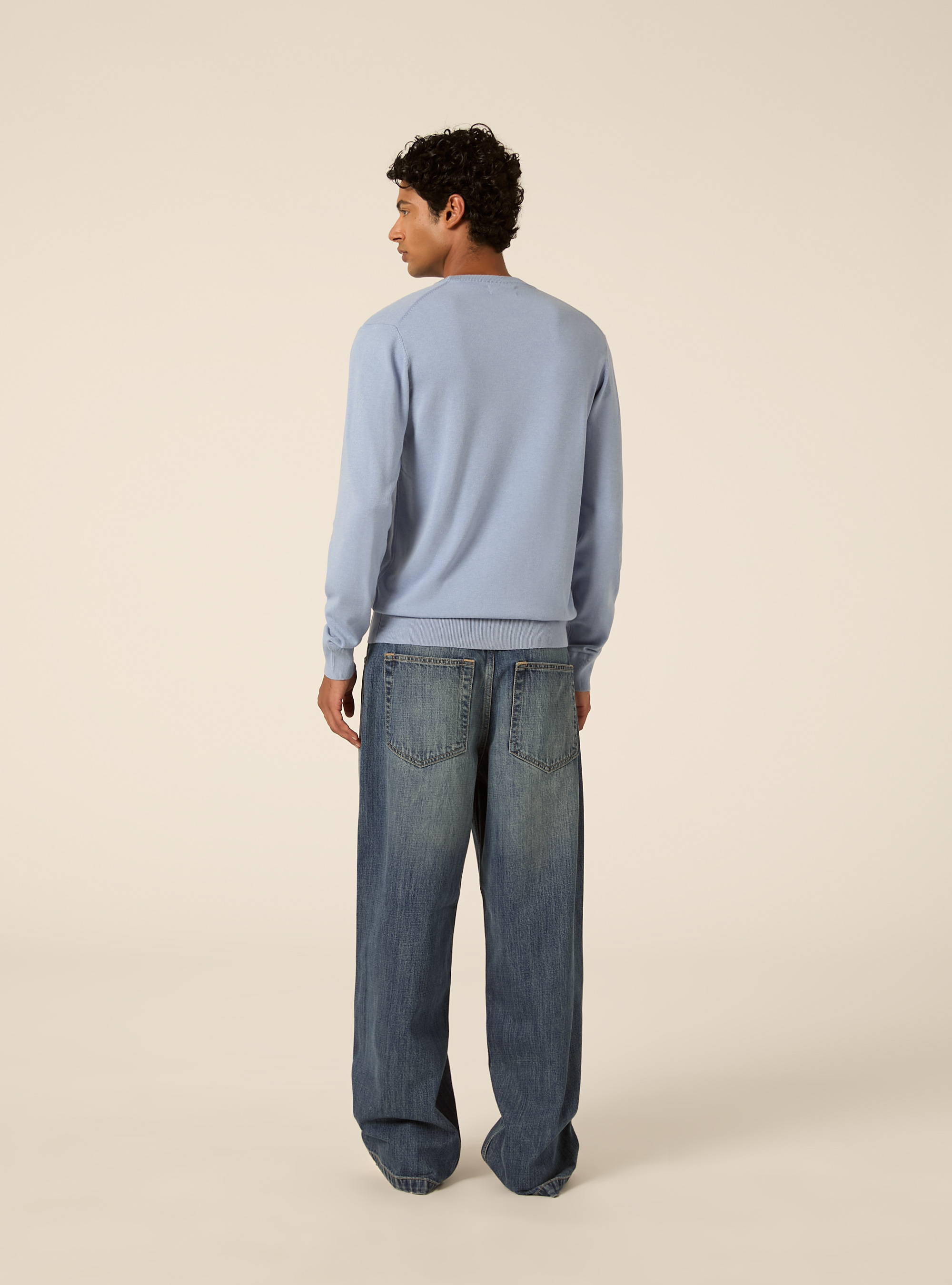 Pullover girocollo in viscosa, AZZURRO CHIARO