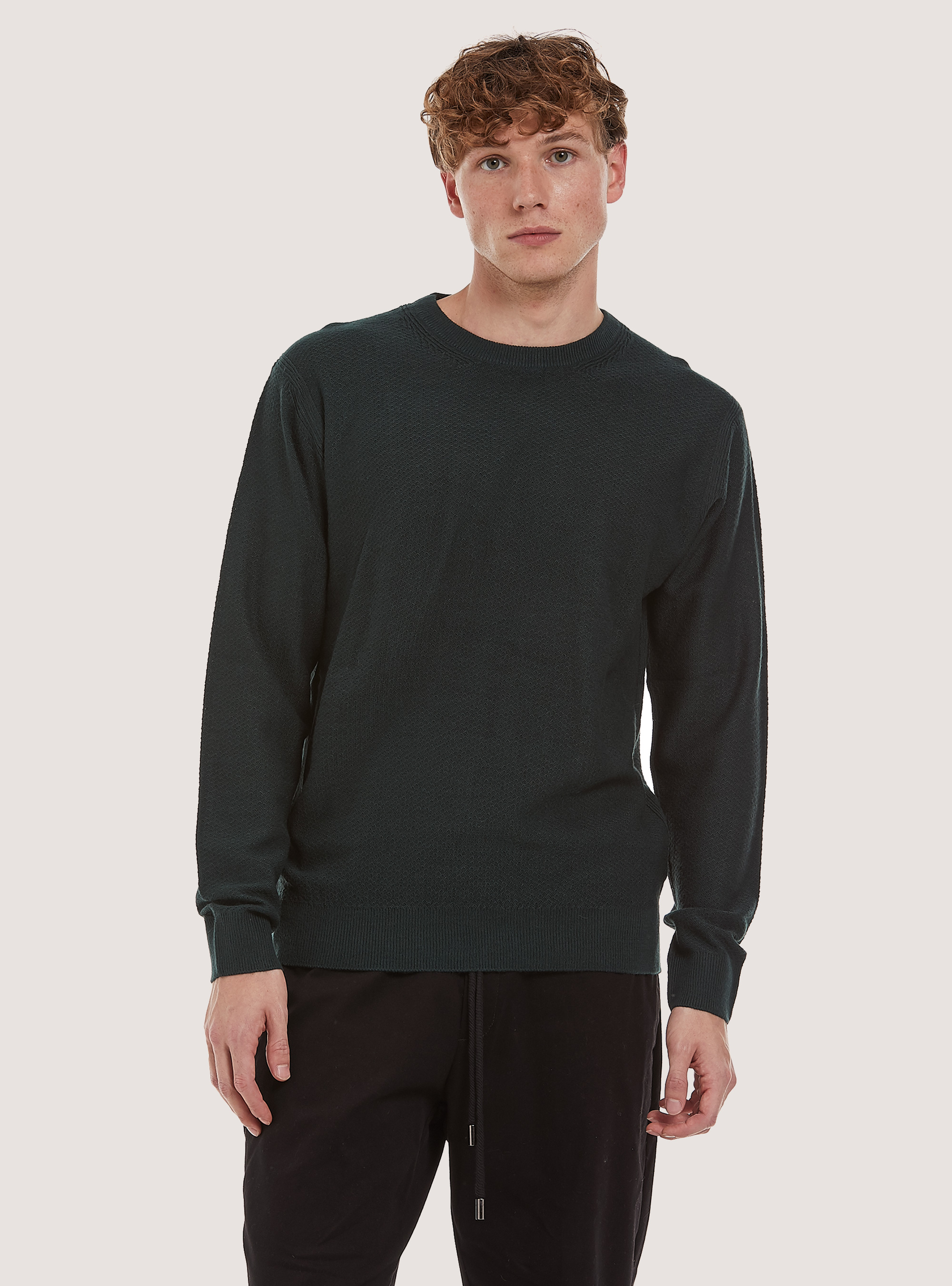 Crew-neck pullover with texture, GN1 GREEN DARK