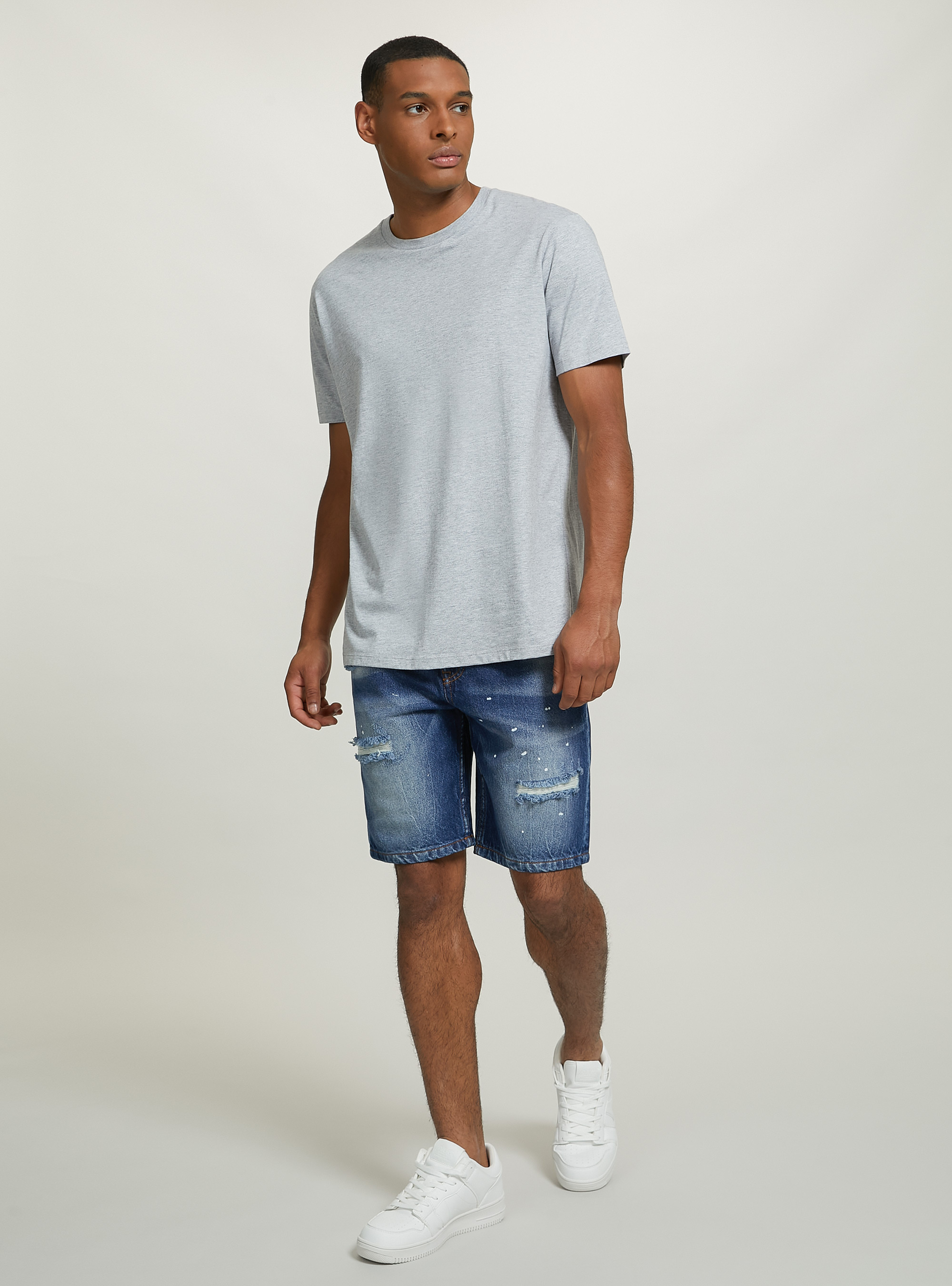 Bermuda in denim stretch slim fit, D001 DEEP BLUE