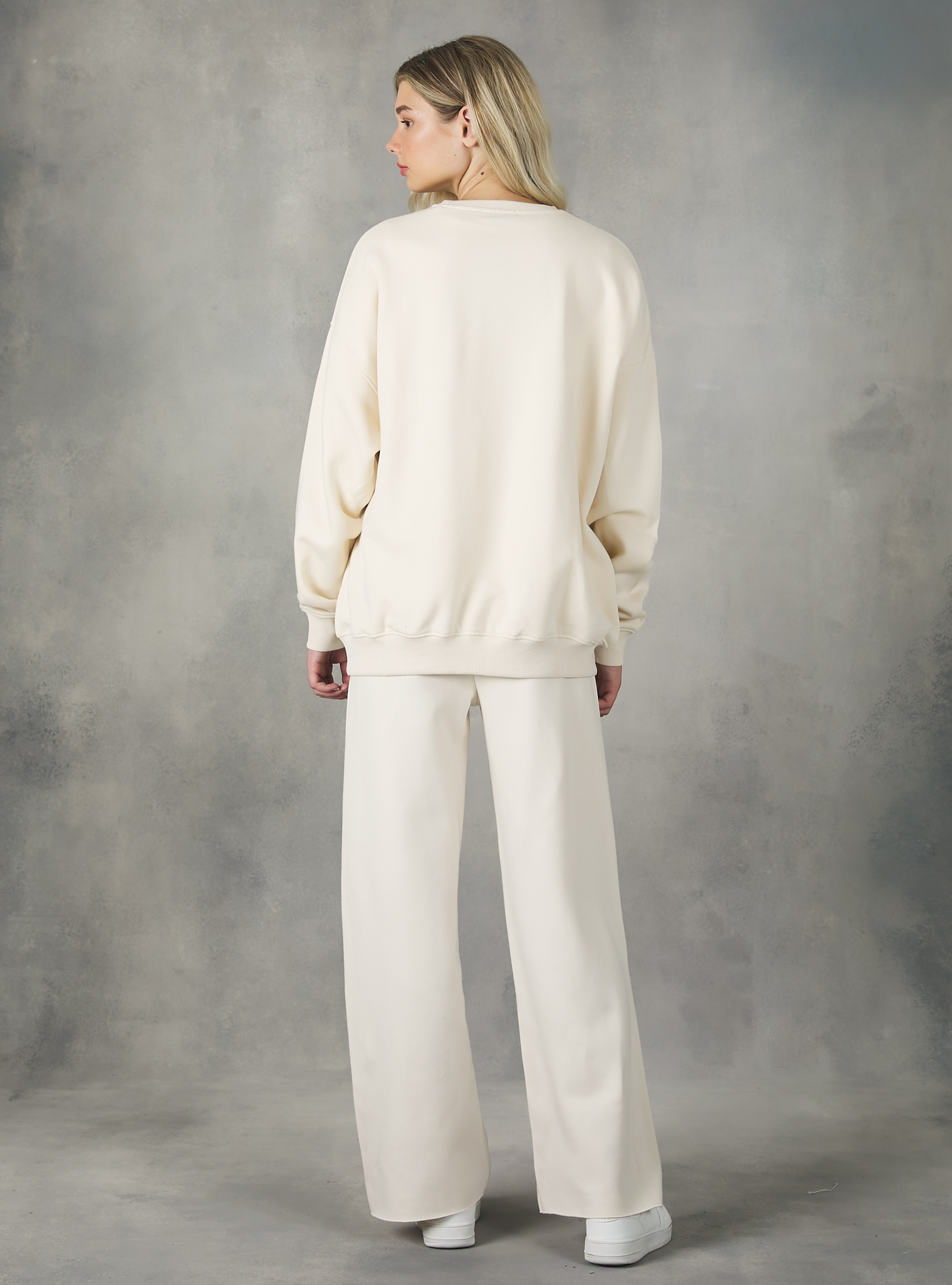 Sudadera universitaria oversize de cuello redondo, CR2 CREAM MEDIUM