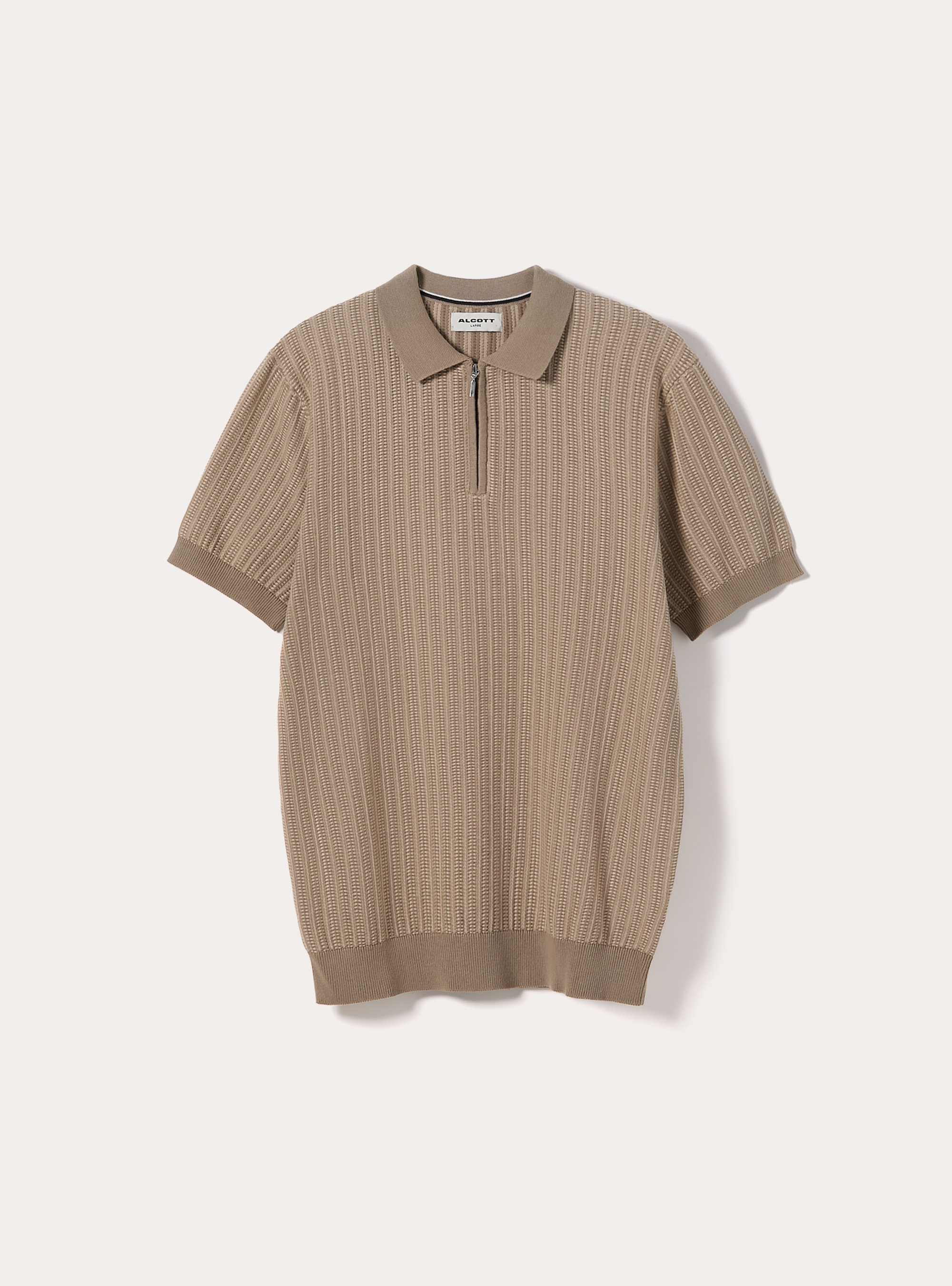 Polo in maglia con zip in misto cotone, BG2 BEIGE MEDIUM