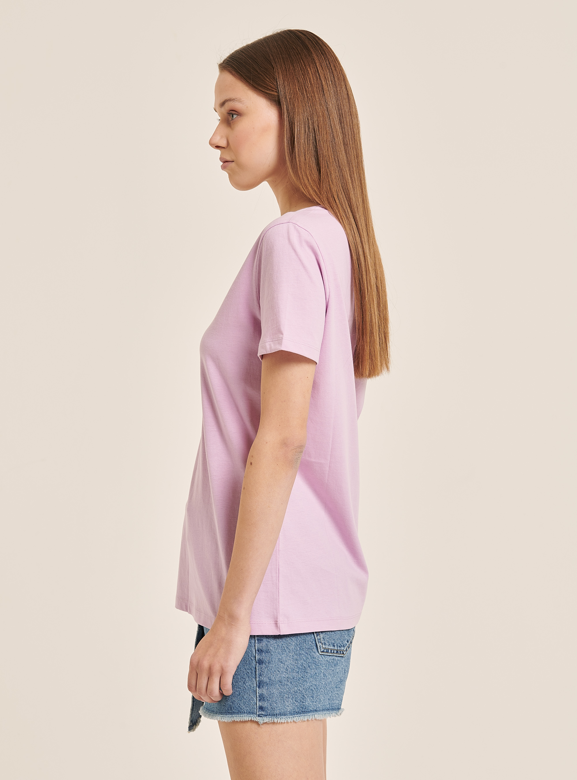 V-neck T-shirt in cotton, C3303 LILLAC