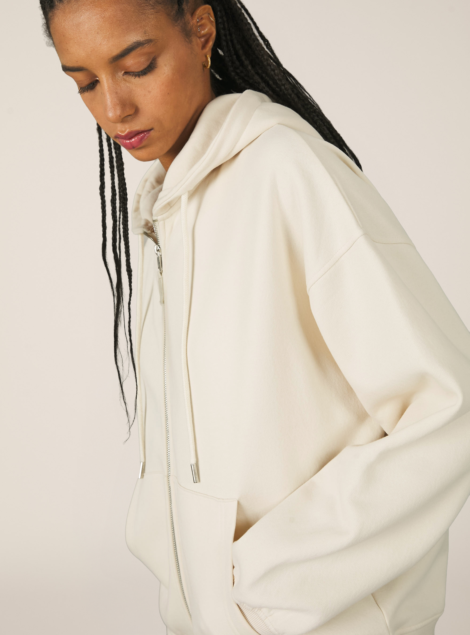 Sudadera con capucha y cremallera de algodón, CR2 CREAM MEDIUM