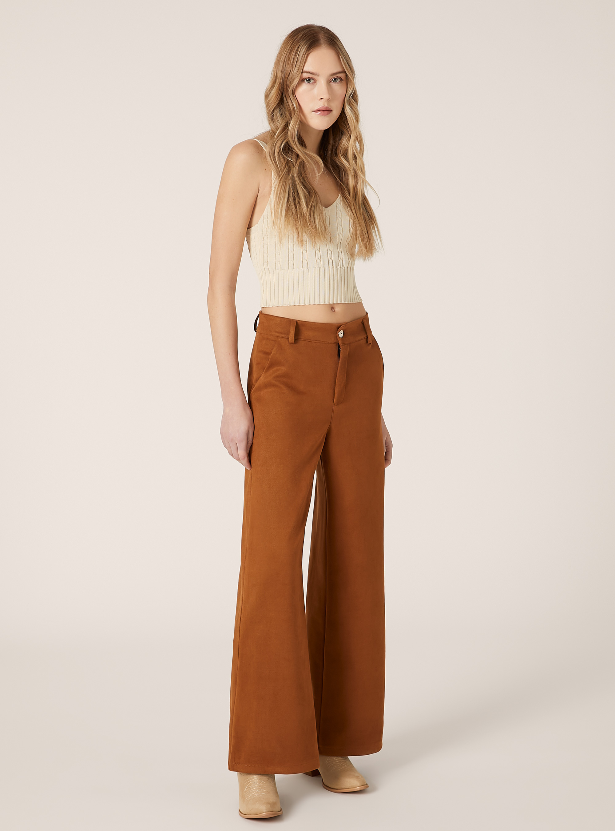 Suede-effect tailoring trousers, TB2 TOBACCO MEDIUM