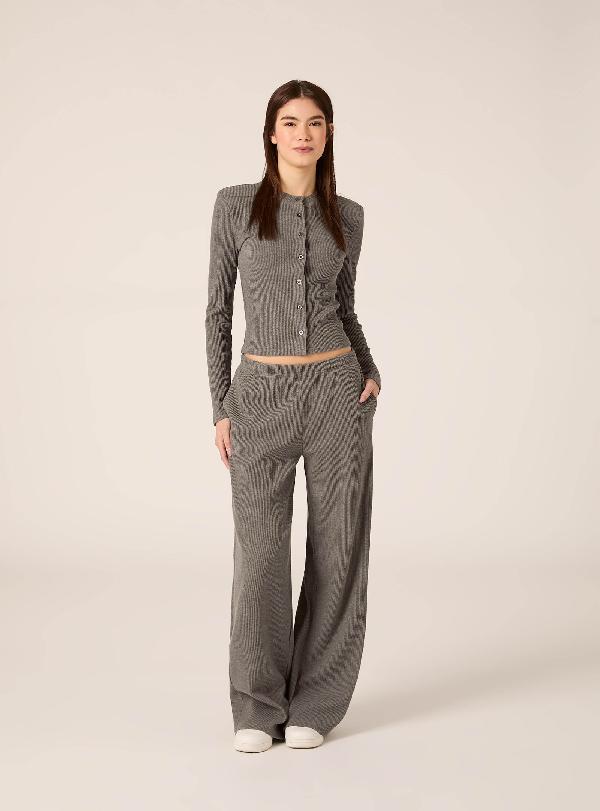 Pantaloni in maglia a coste, MGY2 GREY MEL MEDIUM
