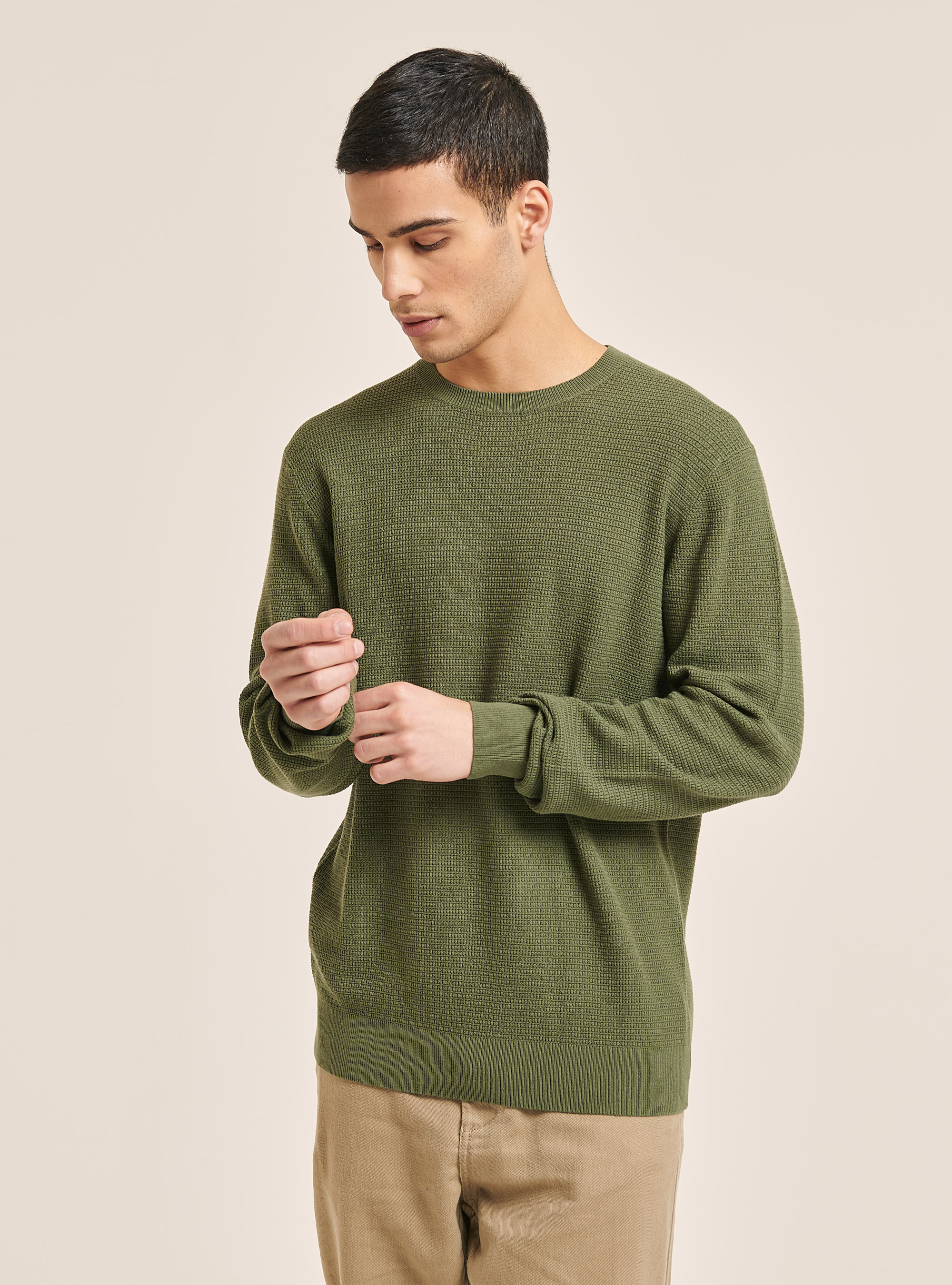Crew-neck cotton pullover, C6700 KAKY