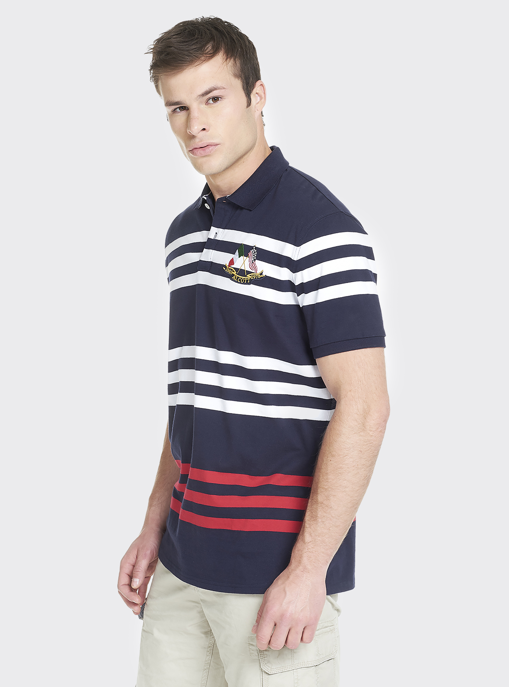 Gestreiftes Poloshirt mit Stickerei auf der Brust, C2236 BLUE