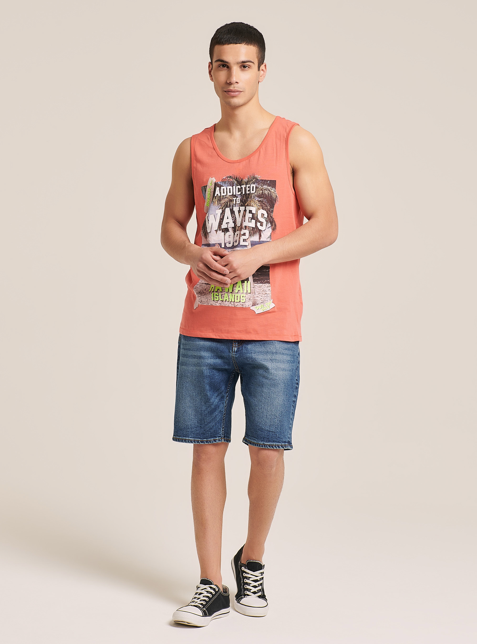 Canotta con stampa city, C0040 CORAL