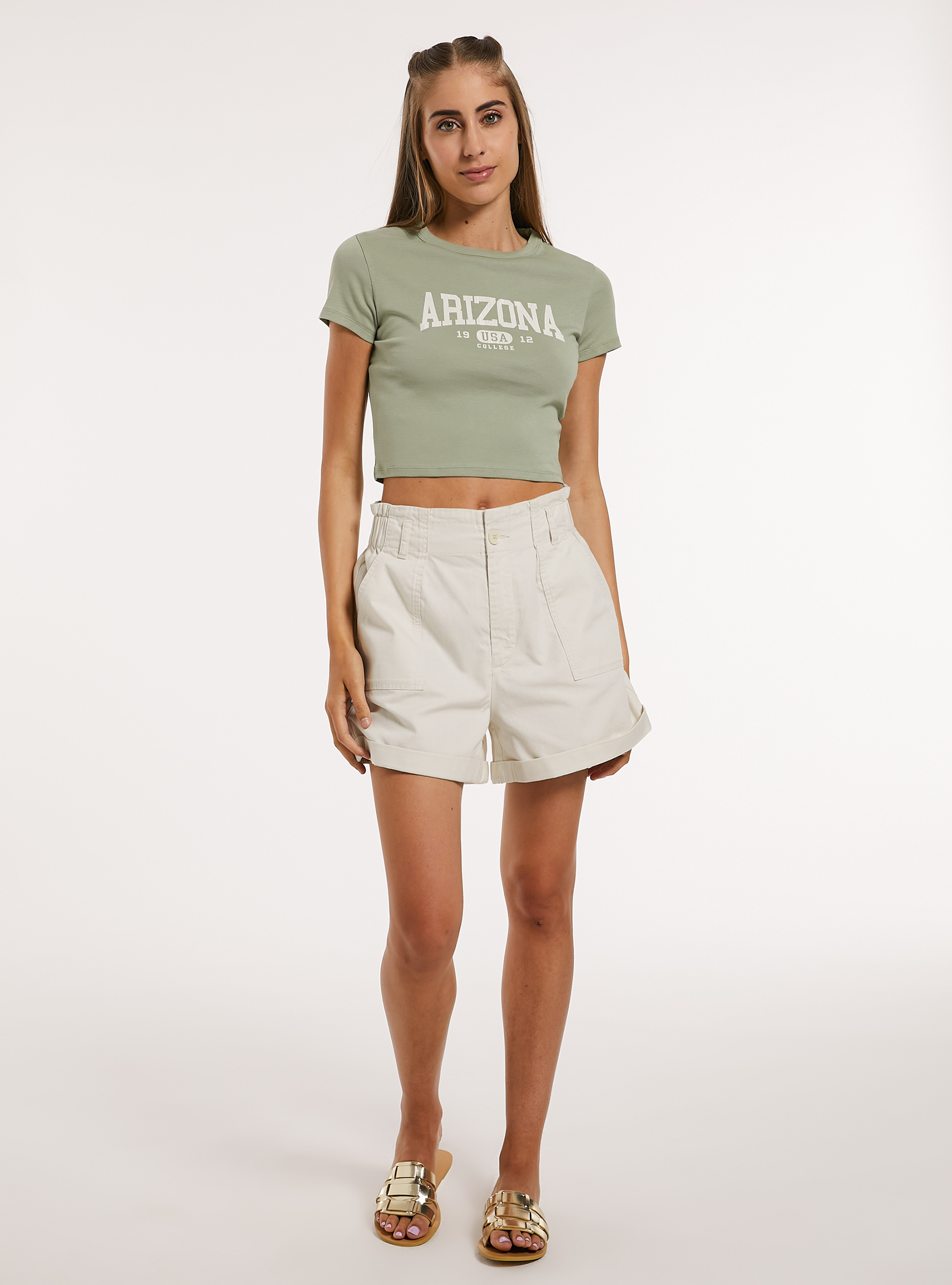 Cropped t-shirt with print, GN3 GREEN LIGHT