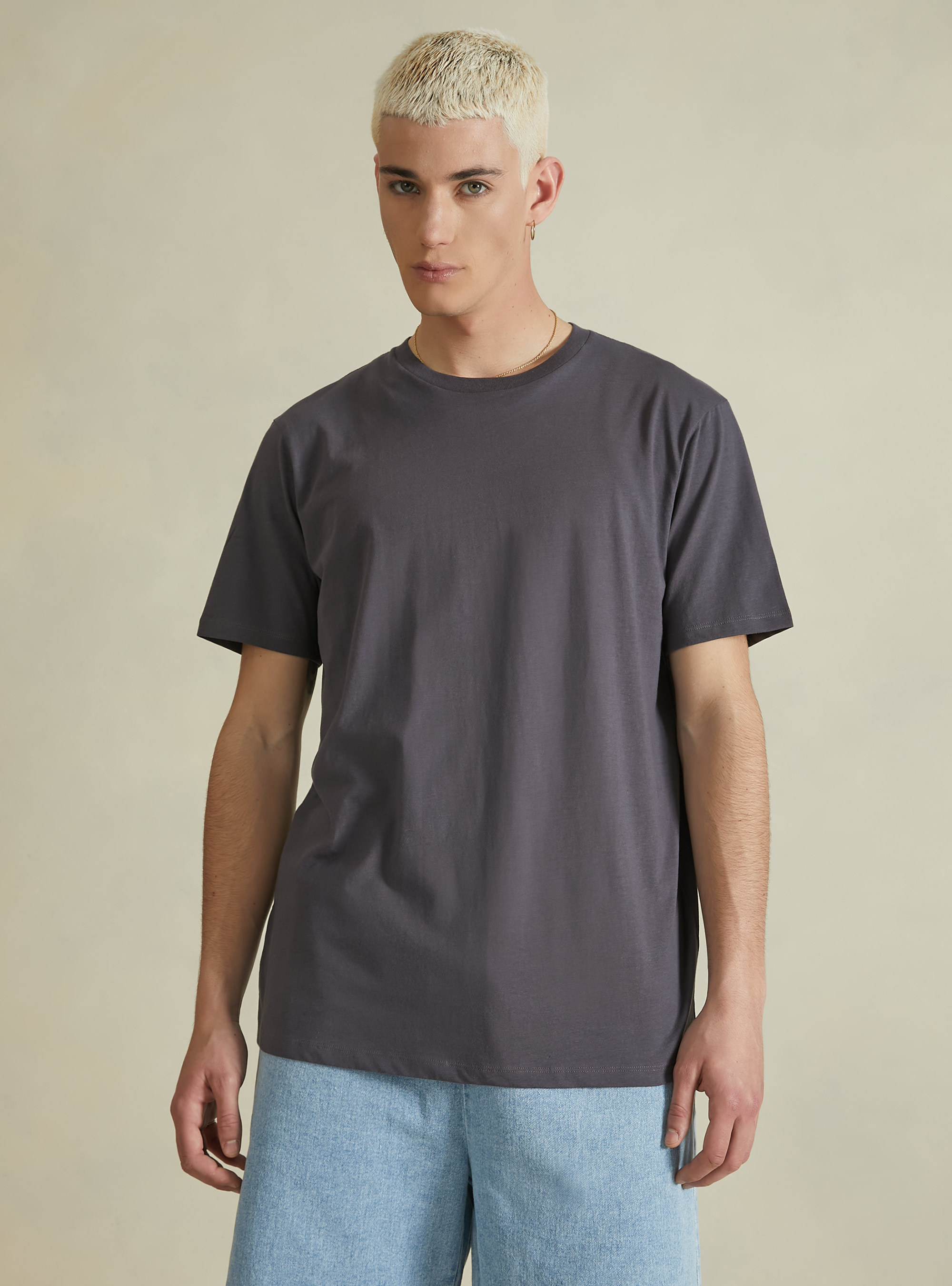 T-shirt en coton à col ras du cou, GY1 GREY DARK