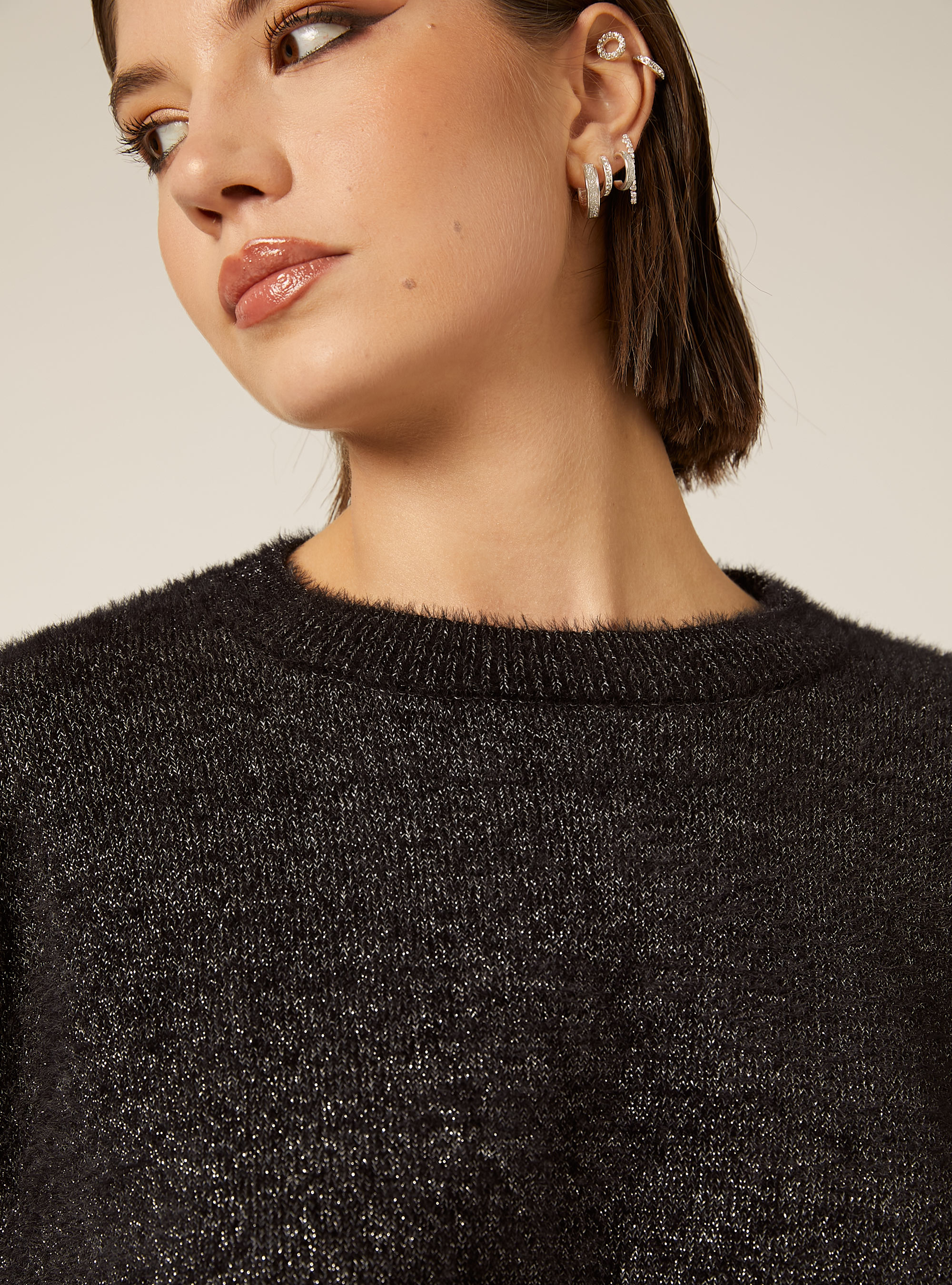 Boxy fit lurex pullover, BK1 BLACK