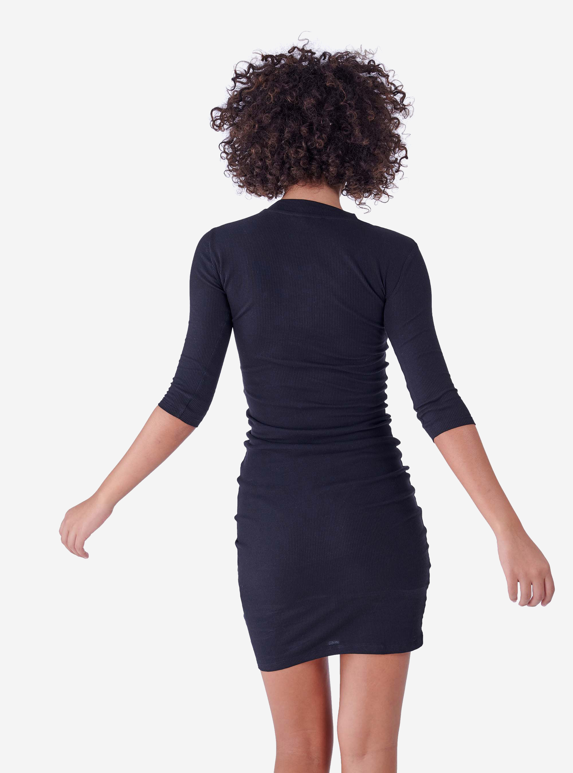 Vestito midi con scollatura aperta, NERO