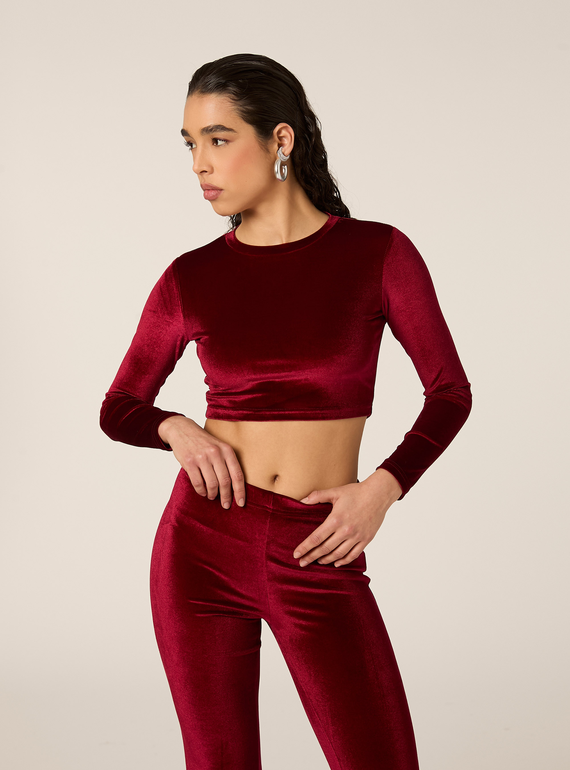 Maglia cropped in velluto con schiena scoperta, RD2 RED MEDIUM