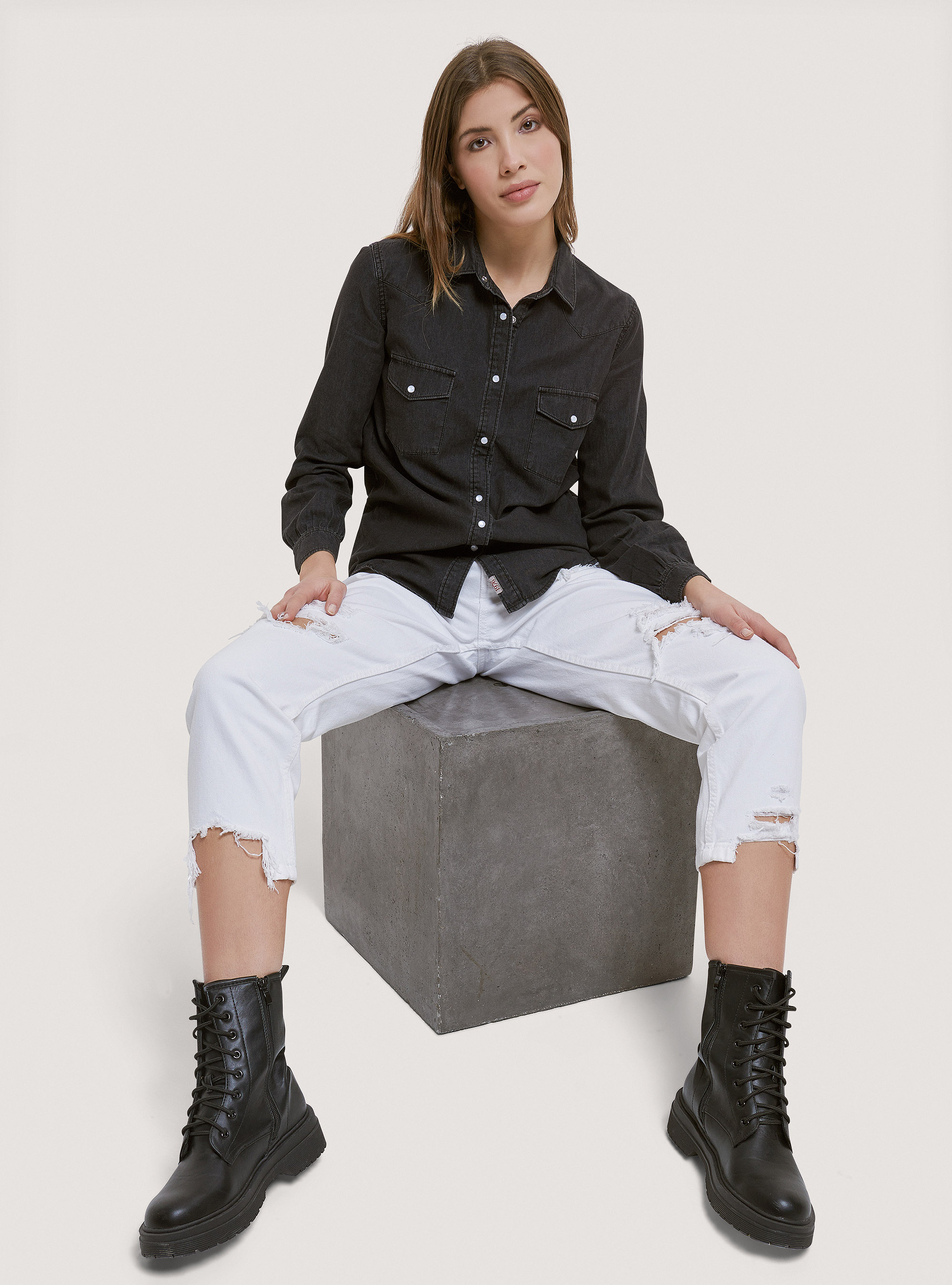 Camicia in denim, NERO