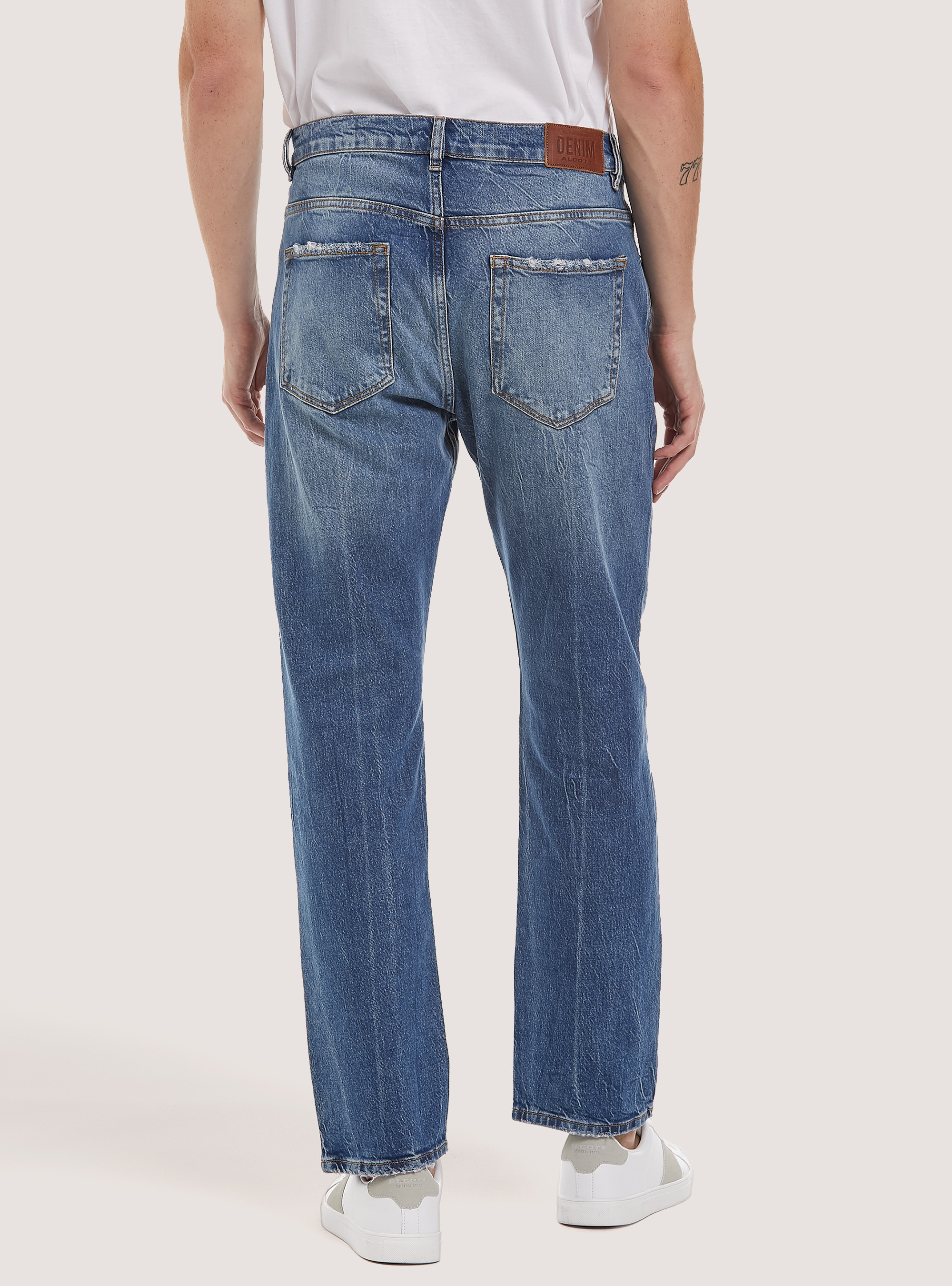 Jeans straight fit in denim stretch, D004 MEDIUM LIGHT BLUE