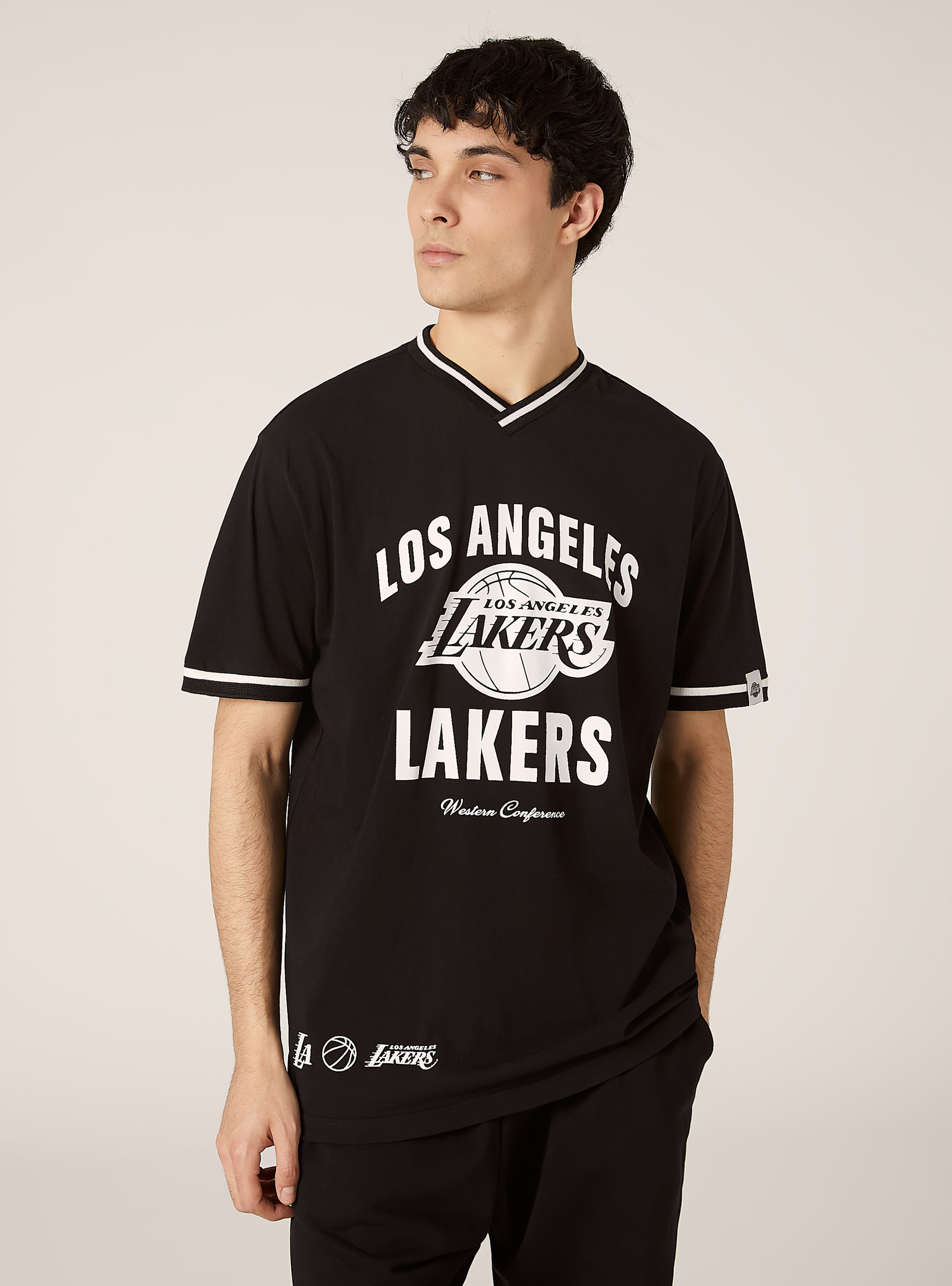 Baumwoll-T-Shirt mit NBA/Alcott-Aufdruck, BK1 BLACK
