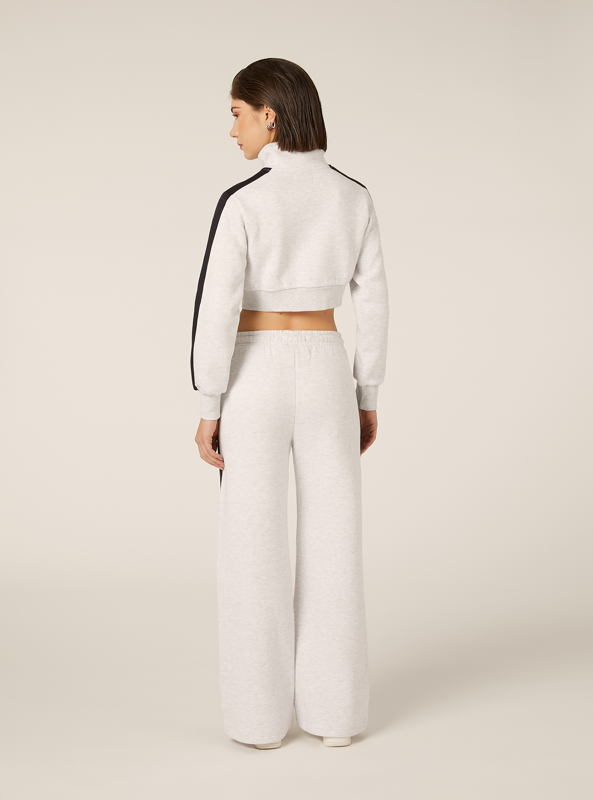 Pantaloni wide leg con bande laterali, MGY3 GREY MEL LIGHT