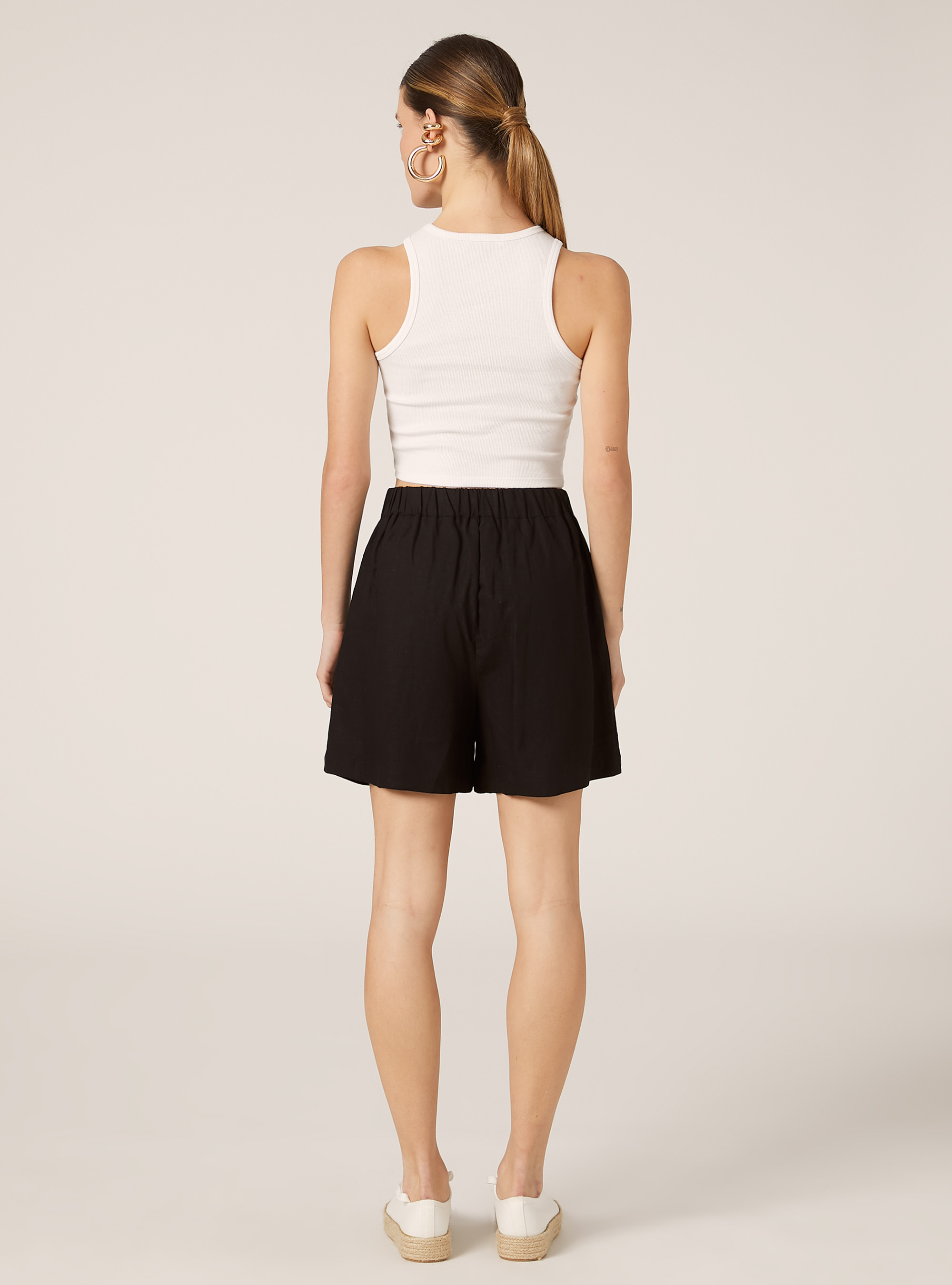 Solid-coloured linen-blend bermuda shorts, BK1 BLACK