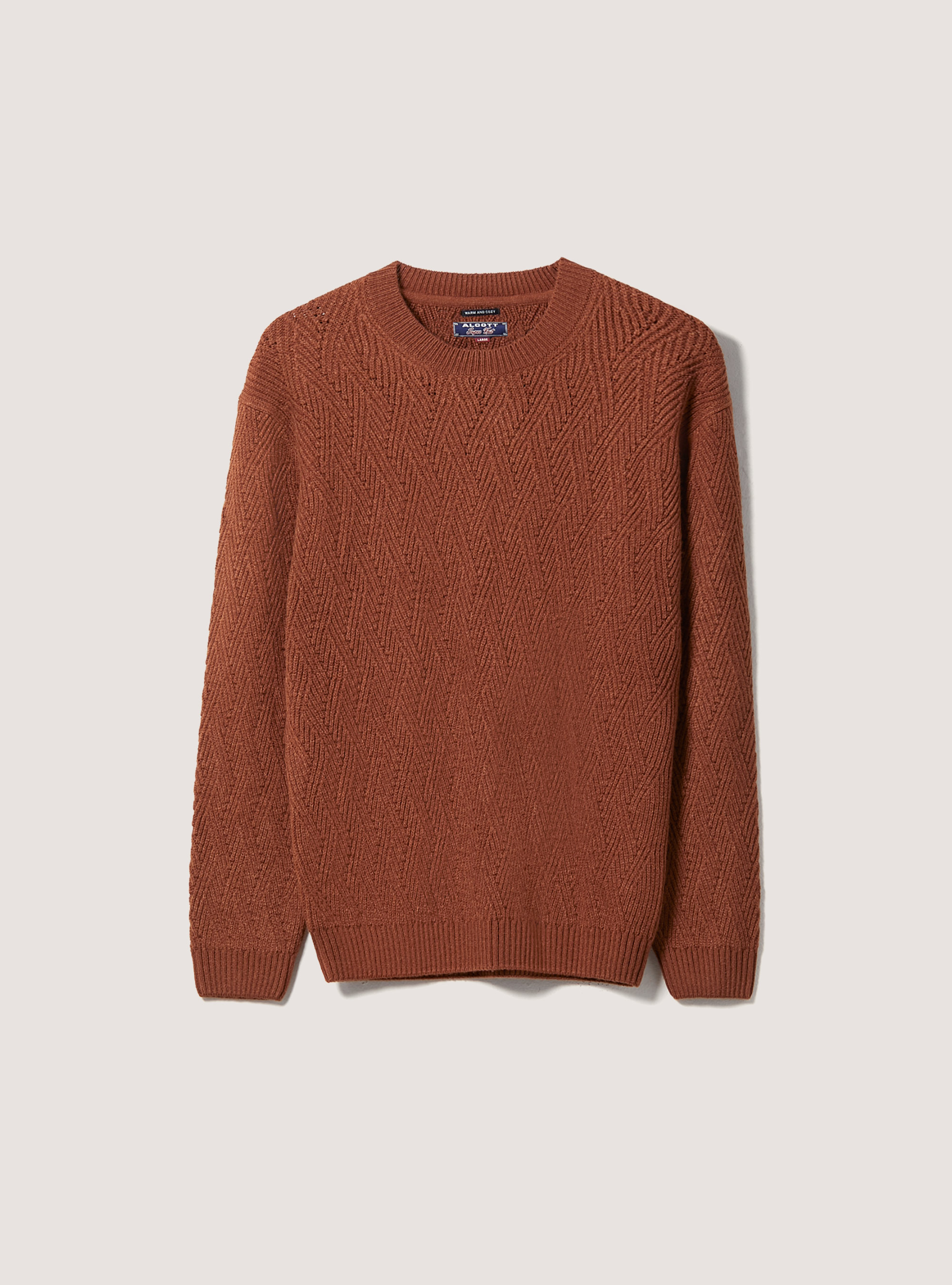 Soft pullover with geometric texture, TB1 TOBACCO DARK