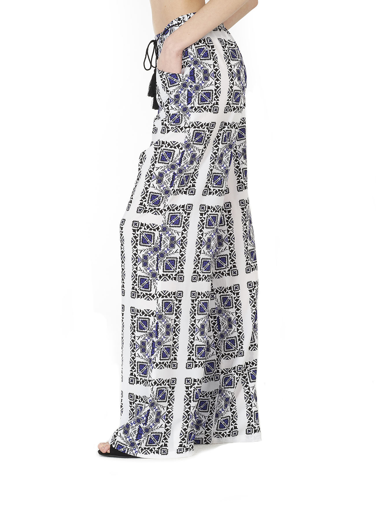 Pantalone loose fit con stampa etnica, BLU MARINO