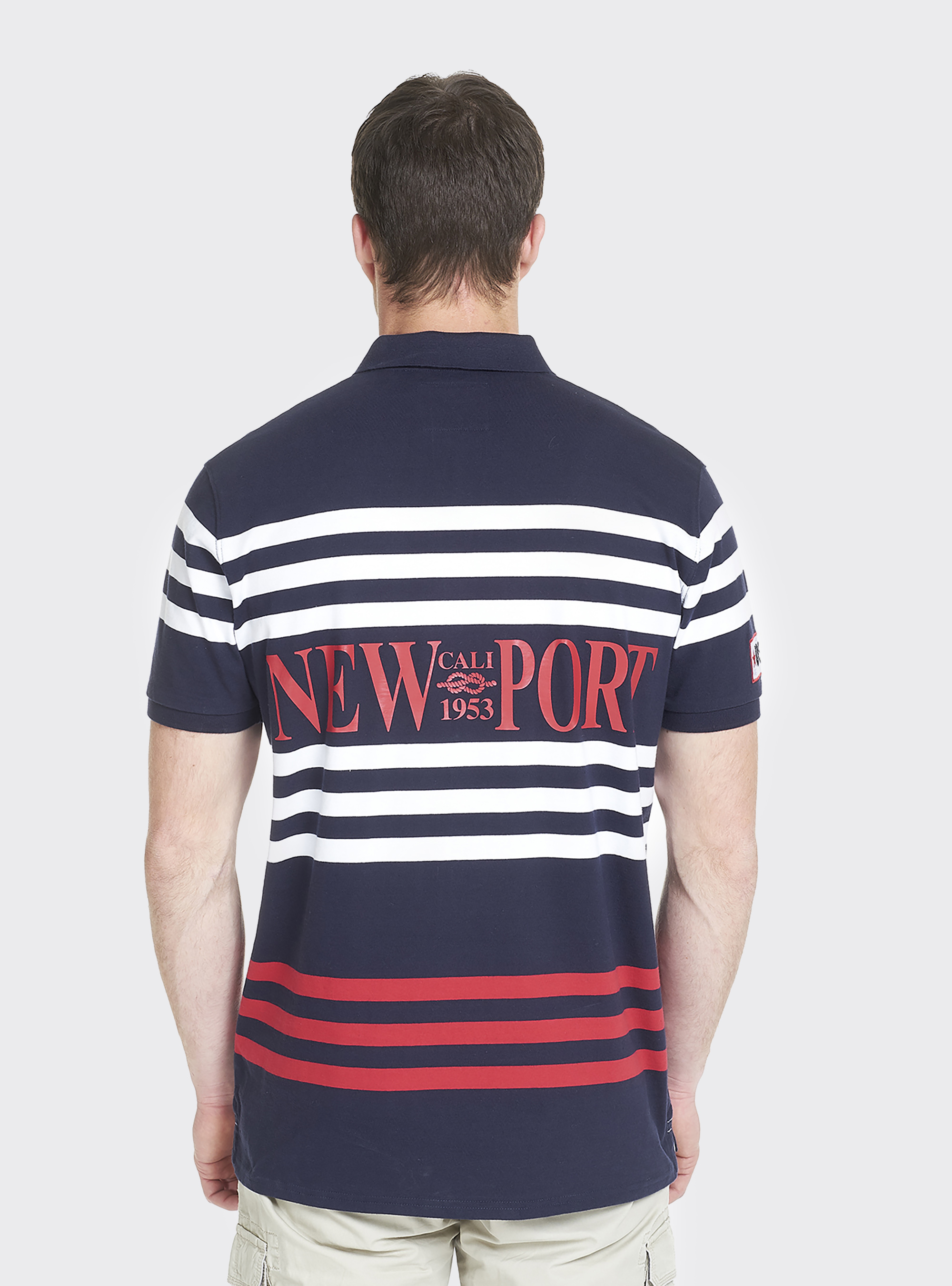 Gestreiftes Poloshirt mit Stickerei auf der Brust, C2236 BLUE