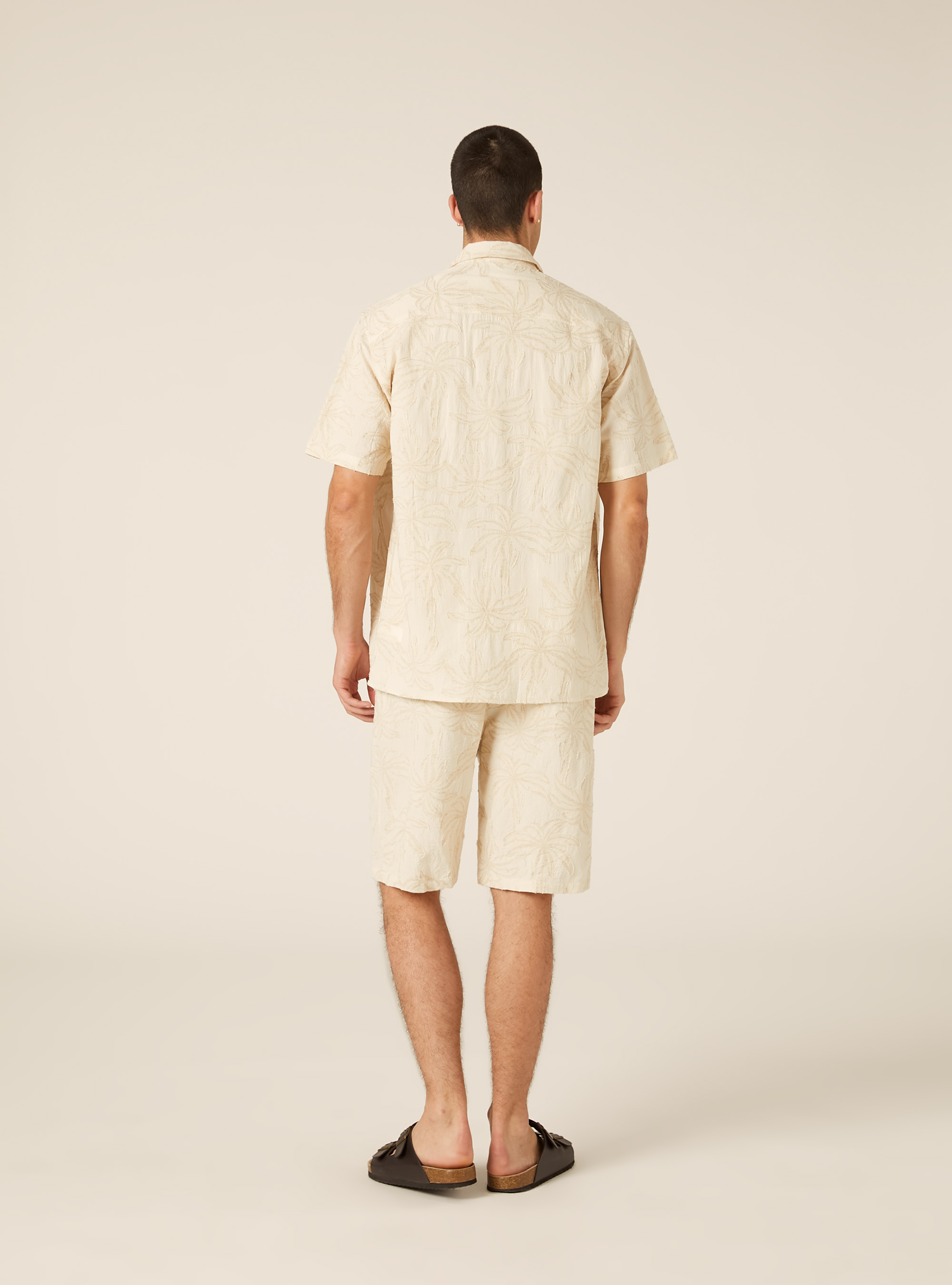Tone-on-Tone Palm Pattern Short Sleeve Shirt, CR3 CREAM LIGHT