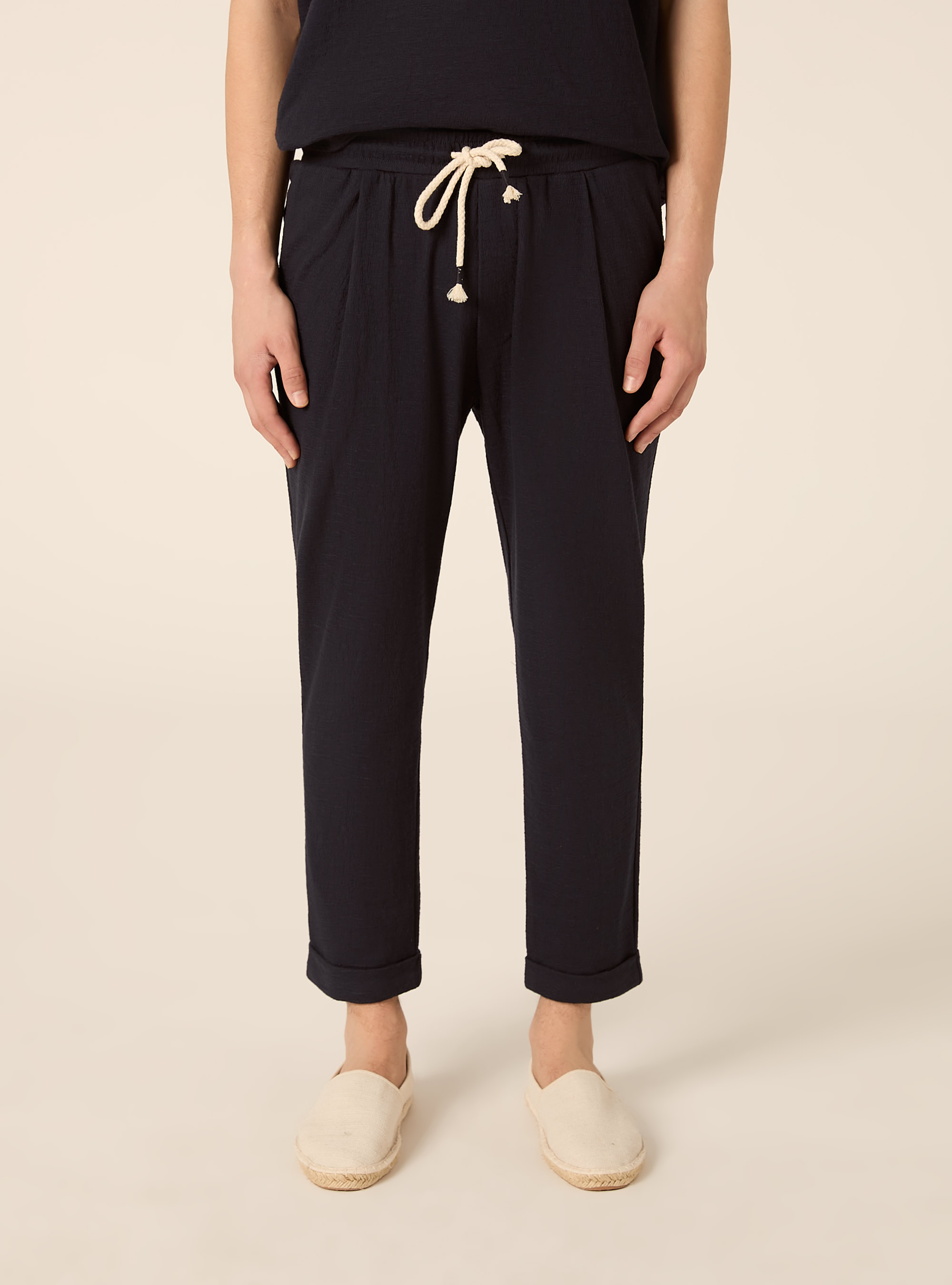 Pantaloni con  elastico in vita in jersey texture, NA1 NAVY DARK