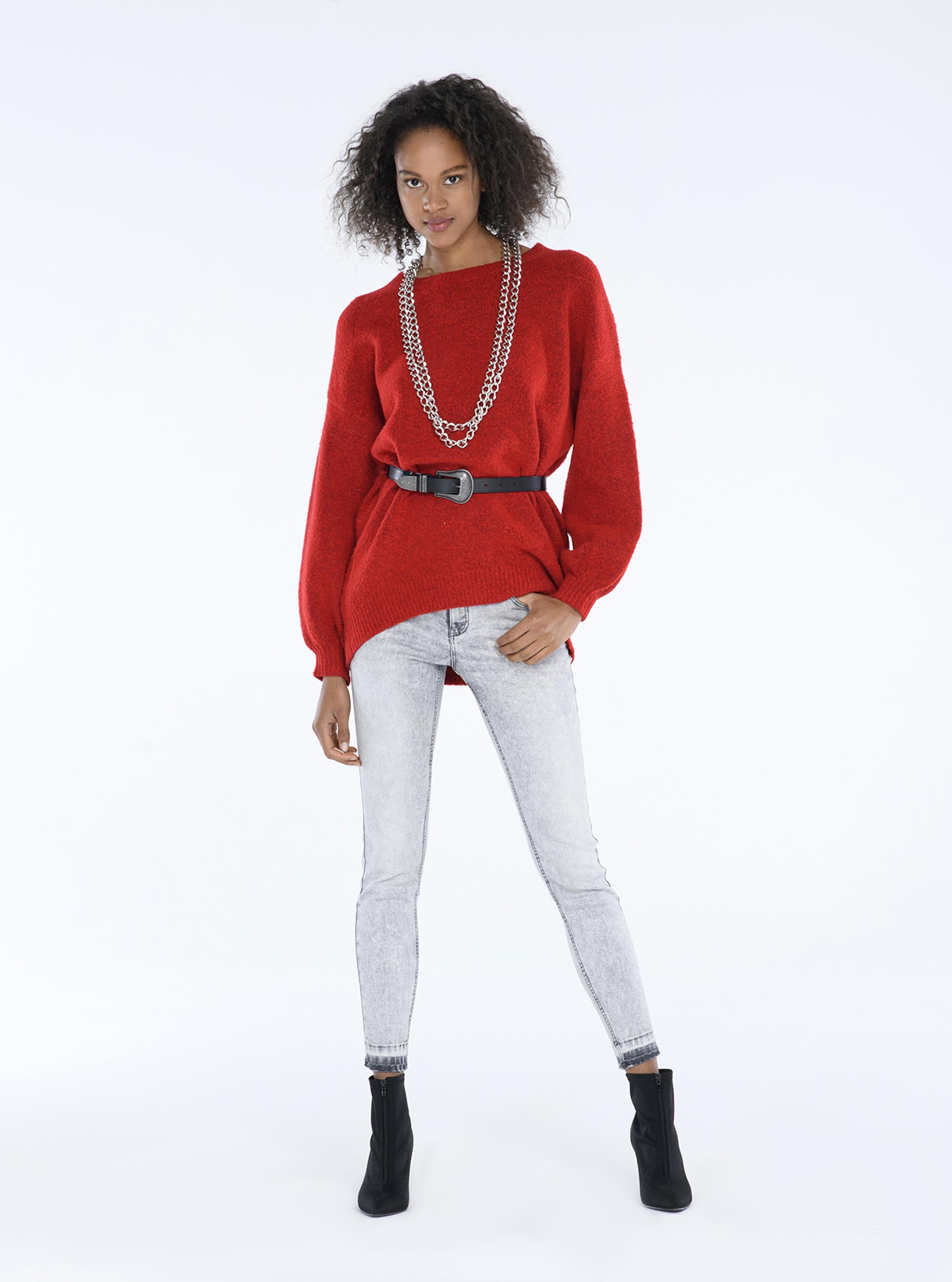 Pullover girocollo long fit, ROJO